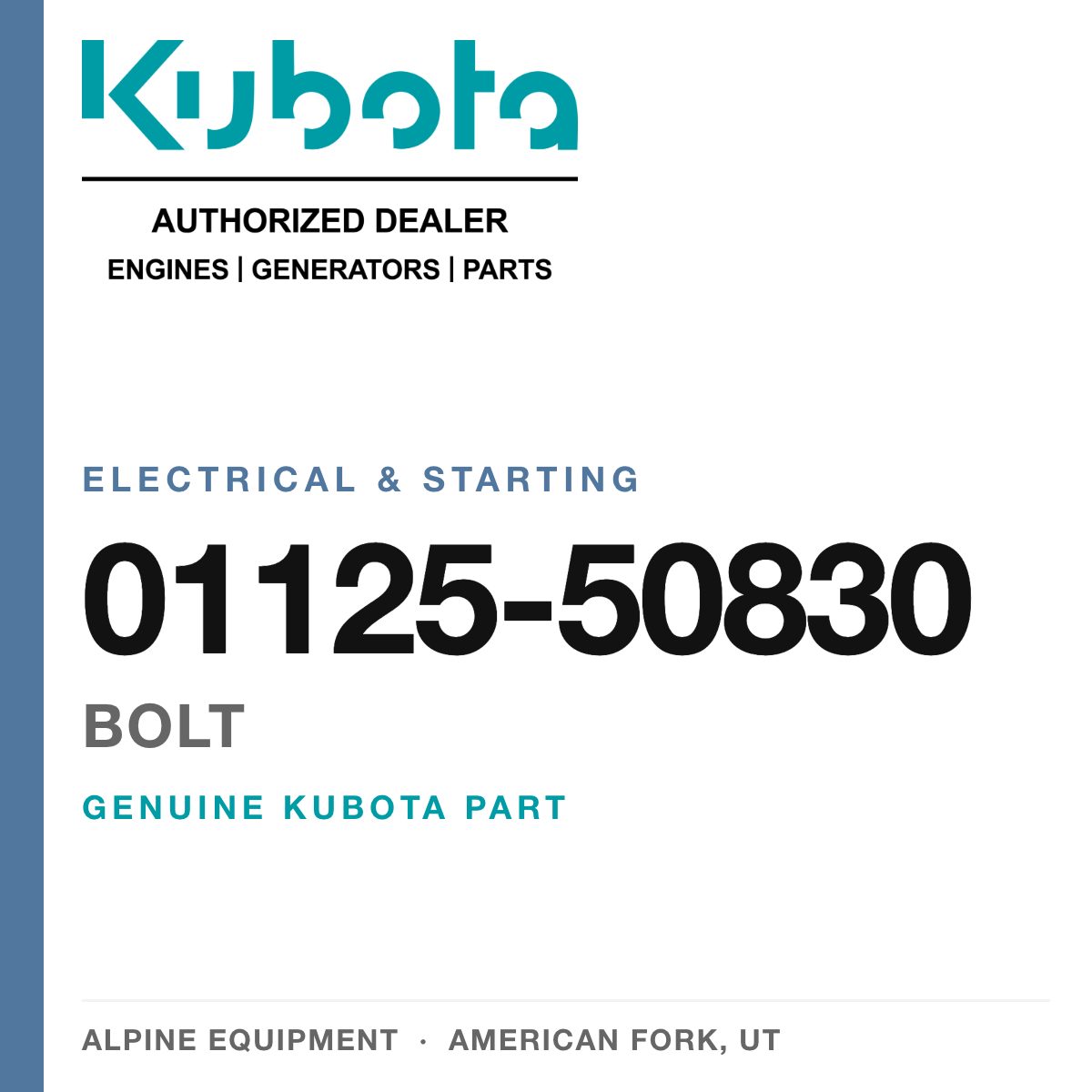 Genuine Kubota bolt, part number 01125-50830 — Alpine Equipment