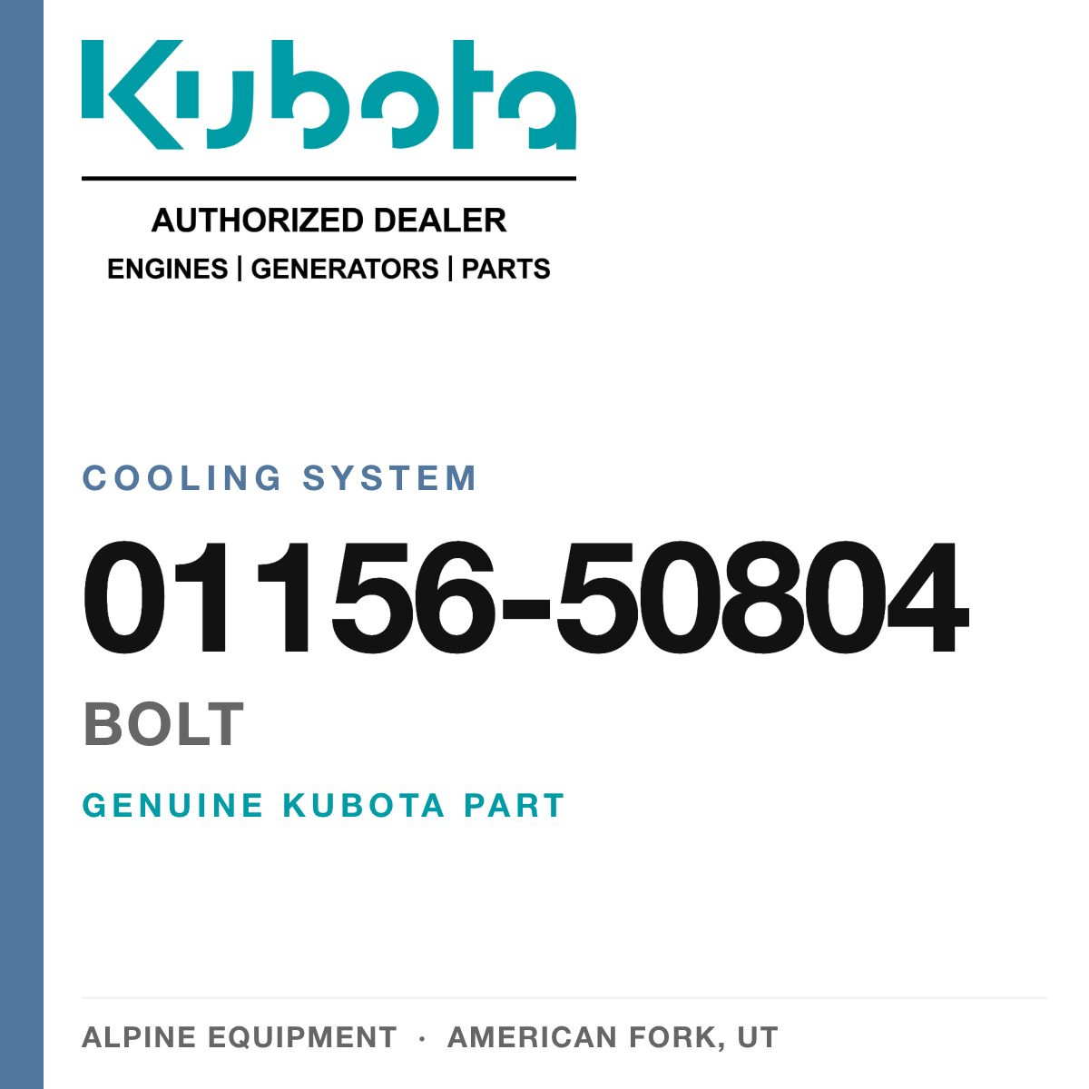 Genuine Kubota bolt, part number 01156-50804 — Alpine Equipment
