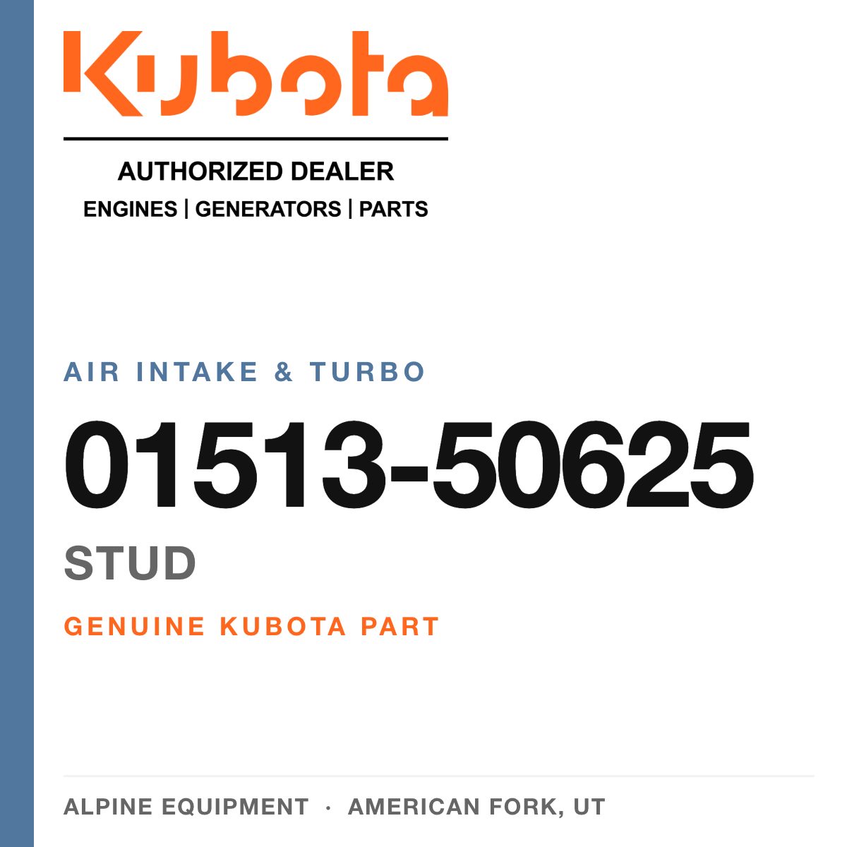 Genuine Kubota stud, part number 01513-50625 — Alpine Equipment
