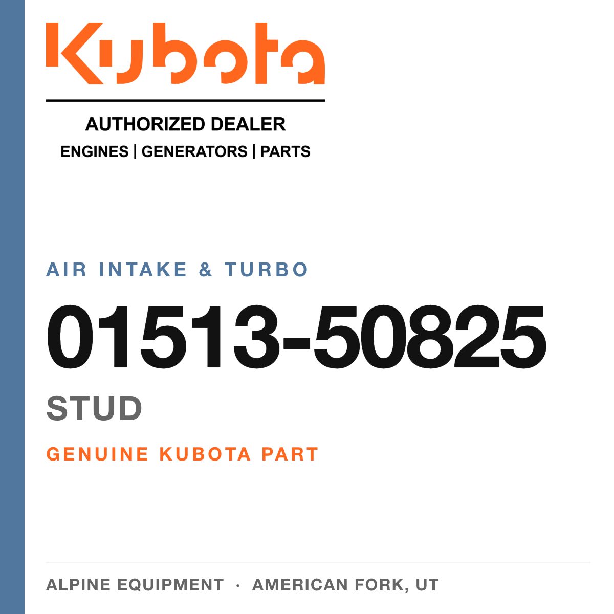 Genuine Kubota stud, part number 01513-50825 — Alpine Equipment