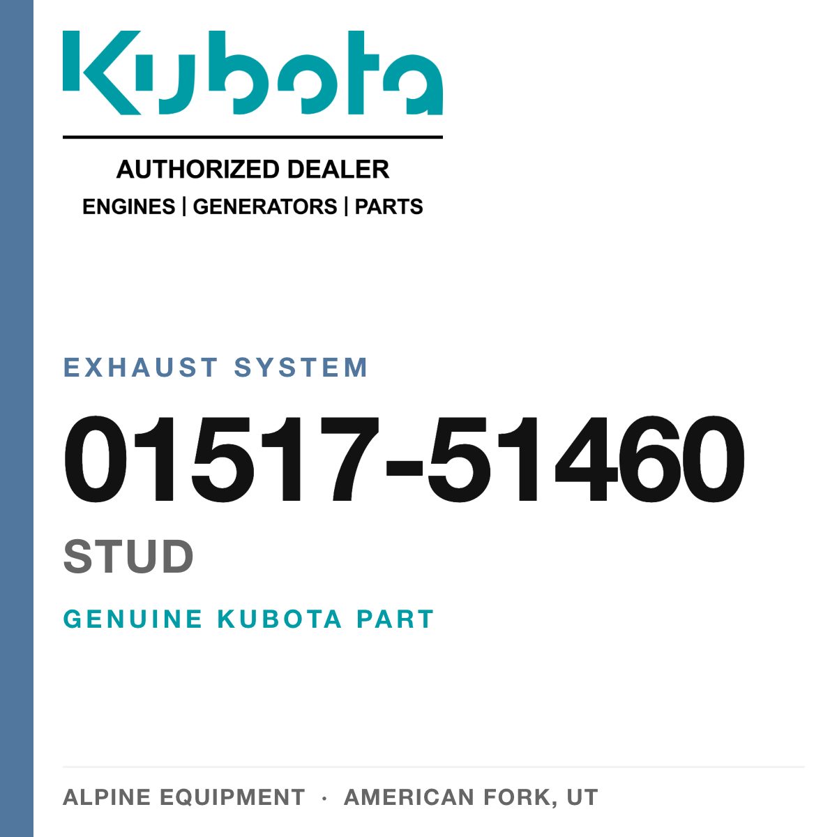 Genuine Kubota stud, part number 01517-51460 — Alpine Equipment
