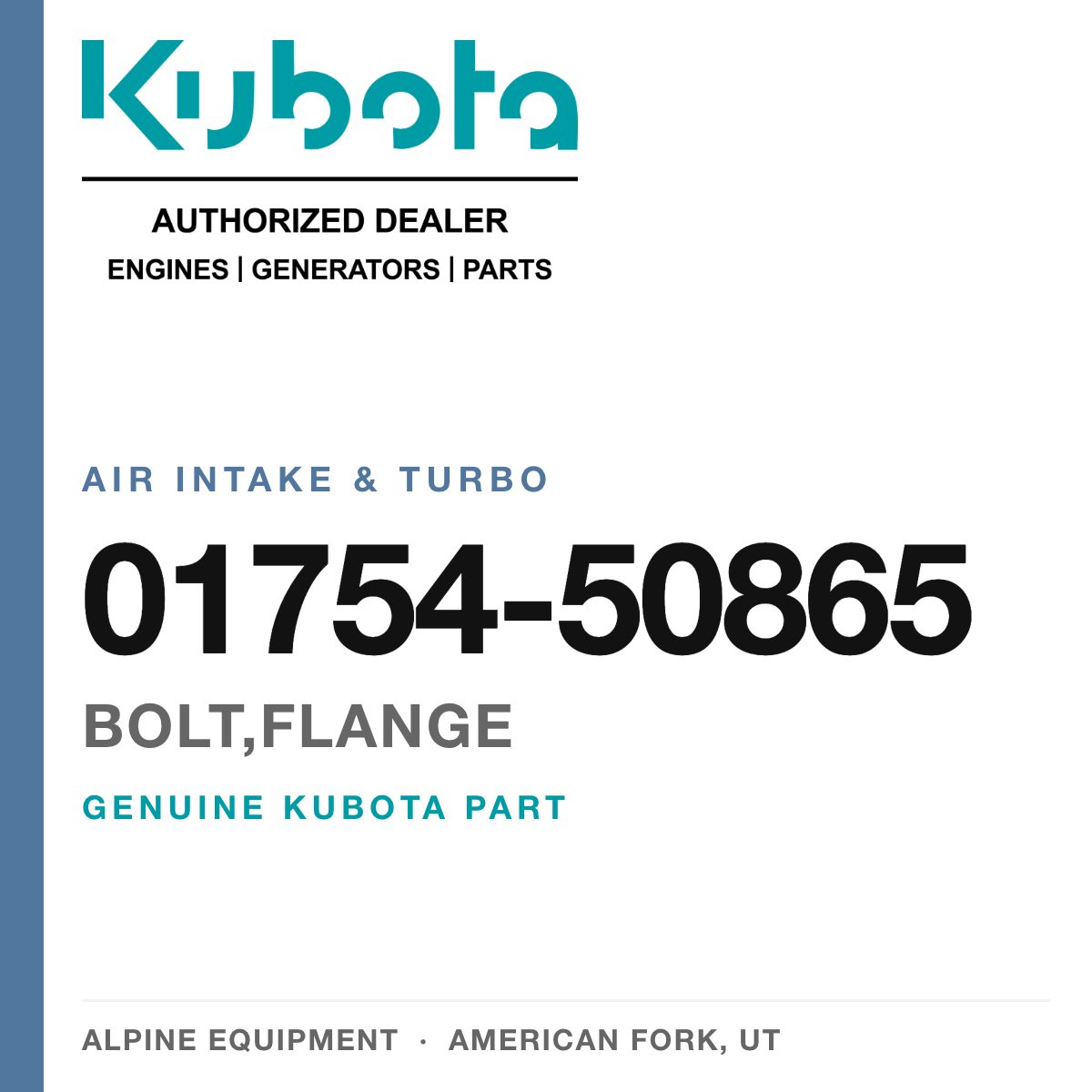 Genuine Kubota bolt,flange, part number 01754-50865 — Alpine Equipment