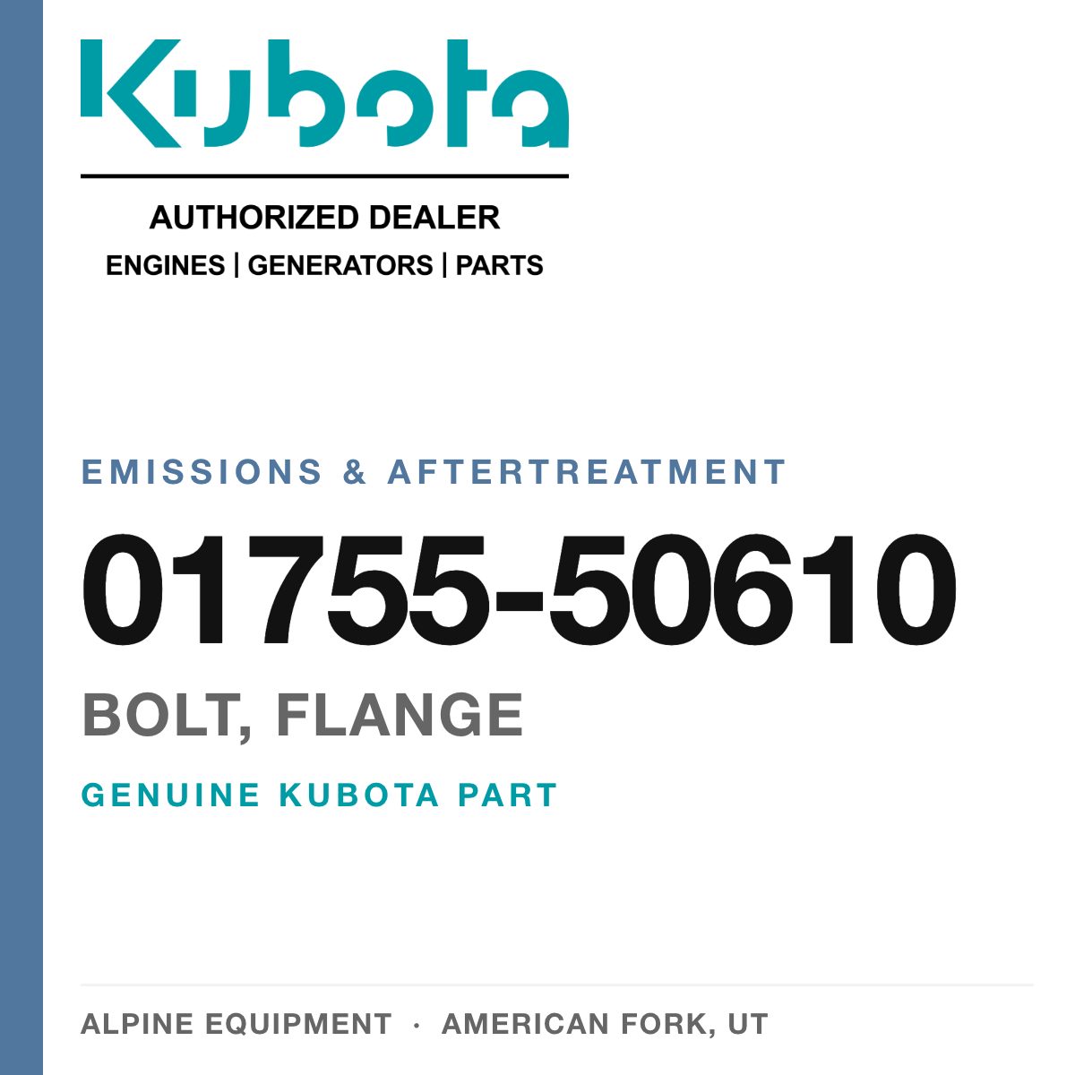 Genuine Kubota bolt, flange, part number 01755-50610 — Alpine Equipment