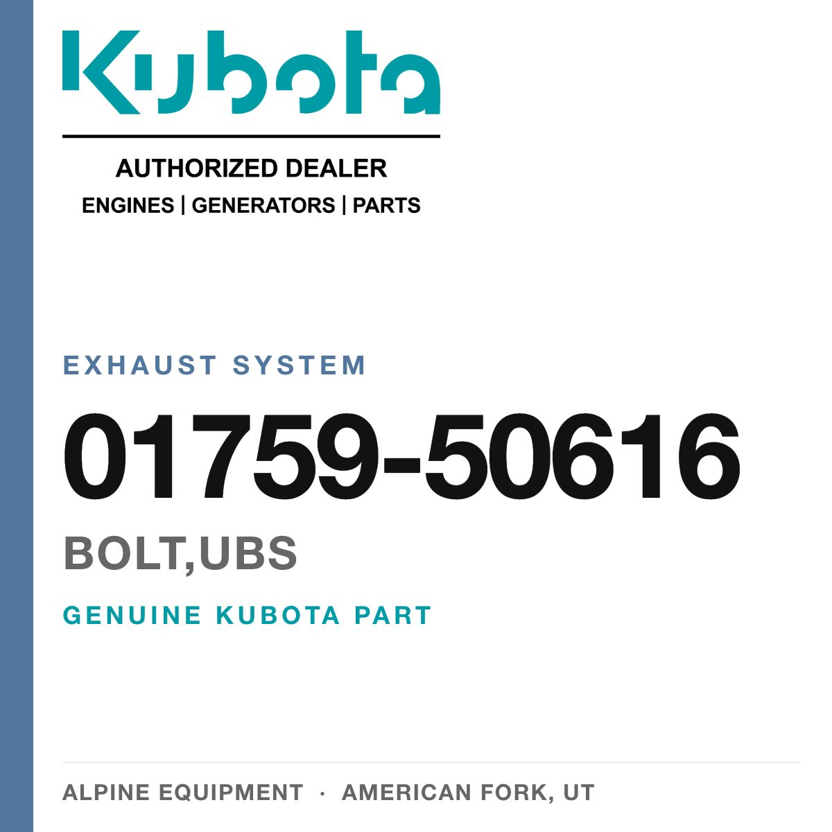 Genuine Kubota bolt,ubs, part number 01759-50616 — Alpine Equipment
