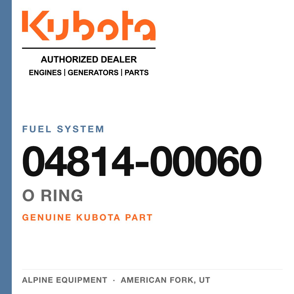Genuine Kubota o ring, part number 04814-00060 — Alpine Equipment