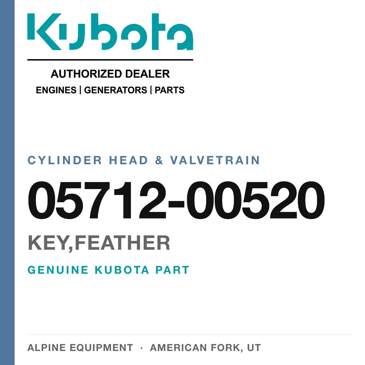 Genuine Kubota key,feather, part number 05712-00520 — Alpine Equipment