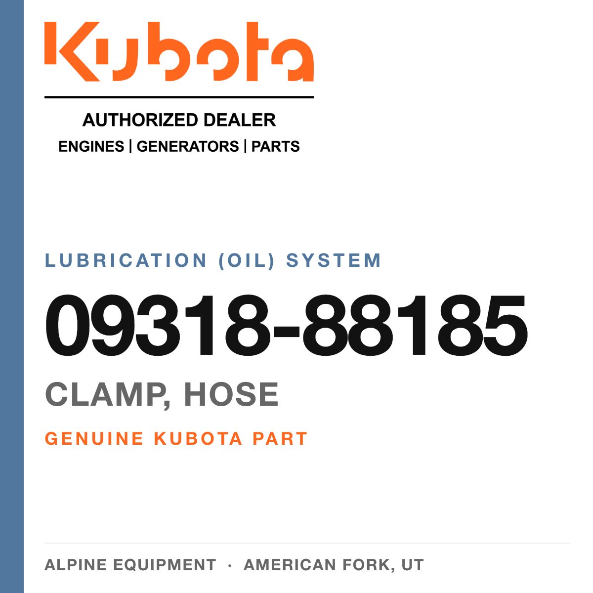 Genuine Kubota clamp, hose, part number 09318-88185 — Alpine Equipment