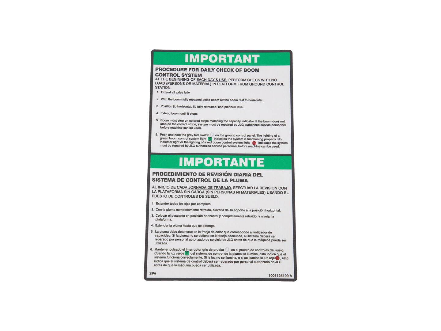 1001125199 | DECAL,BCS DAILY CHK (ENG,SPA)