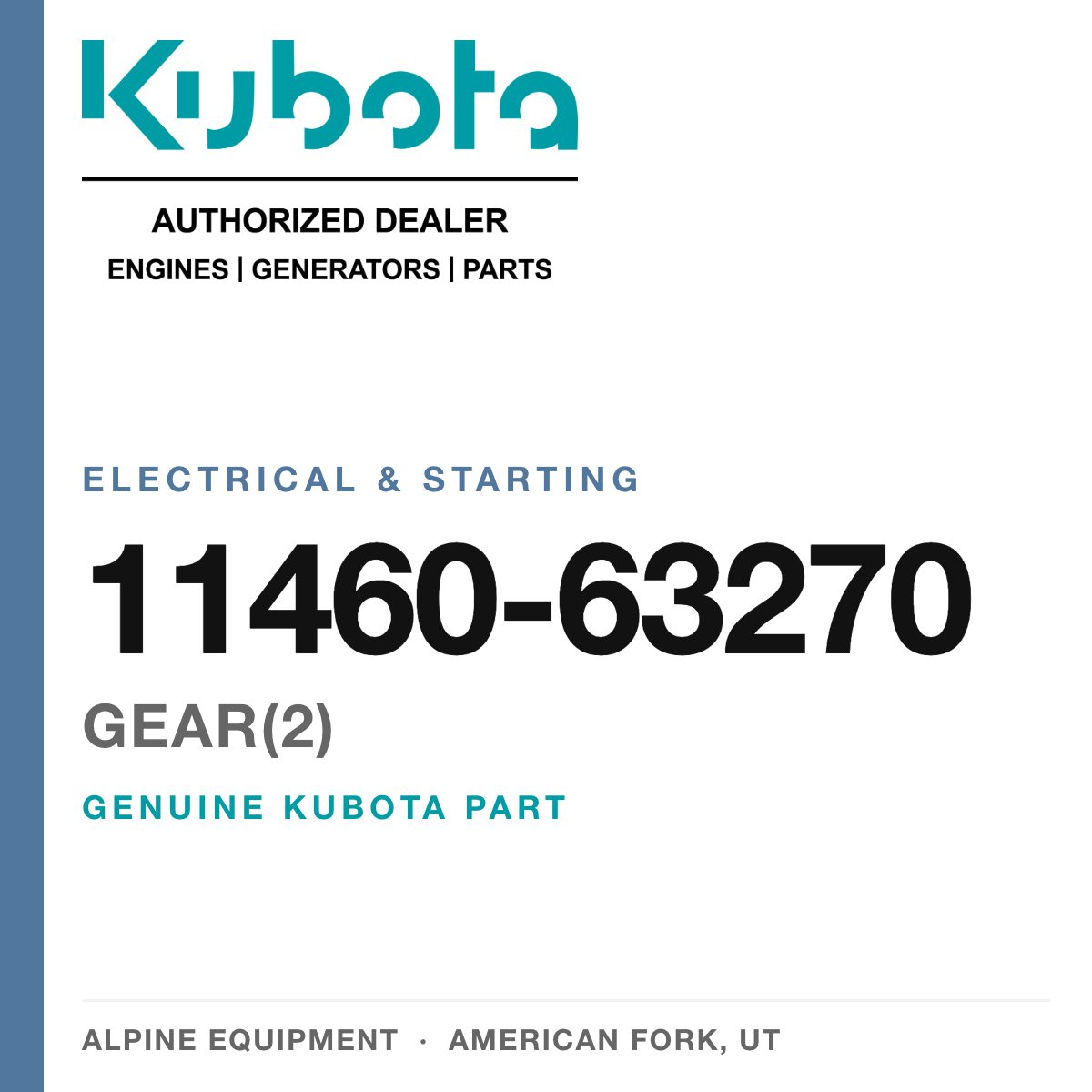 Genuine Kubota GEAR(2), part number 11460-63270 — Alpine Equipment