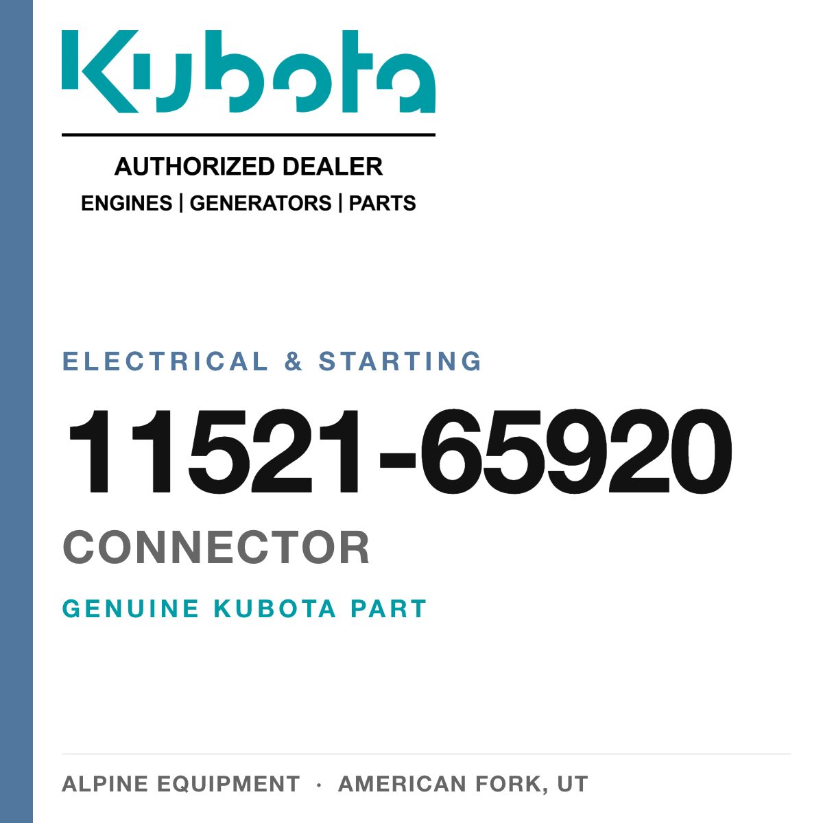 Genuine Kubota connector, part number 11521-65920 — Alpine Equipment