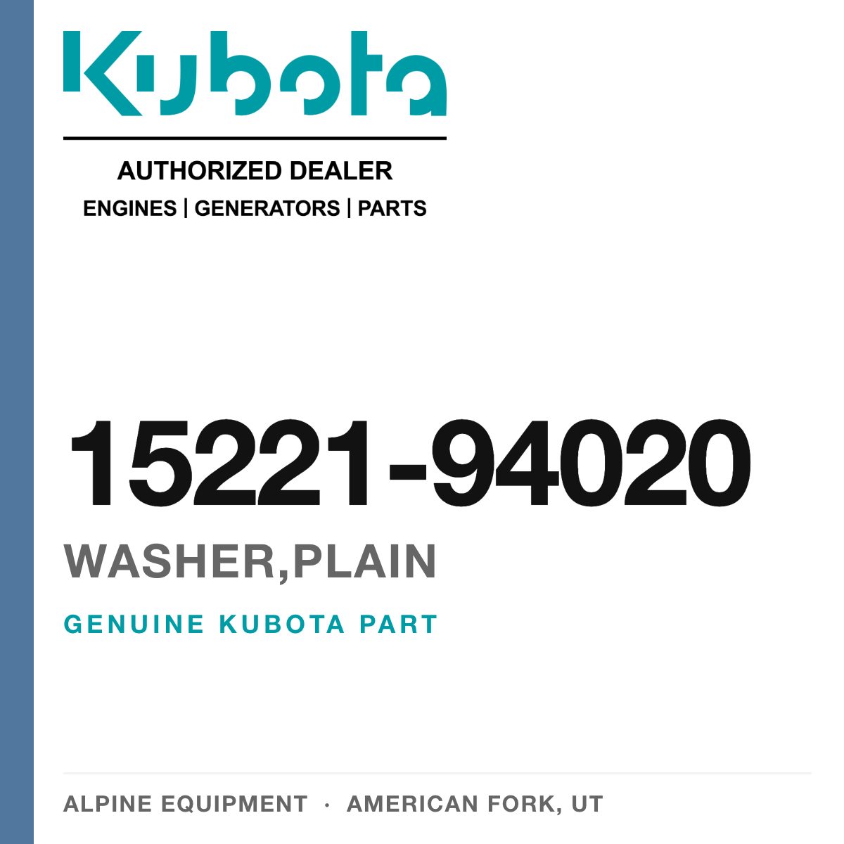 Genuine Kubota washer,plain, part number 15221-94020 — Alpine Equipment