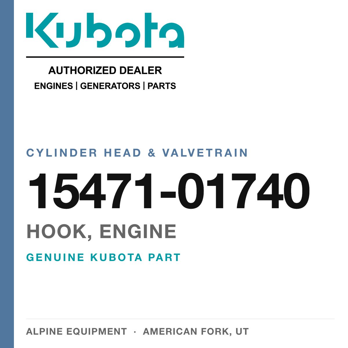Genuine Kubota hook, engine, part number 15471-01740 — Alpine Equipment
