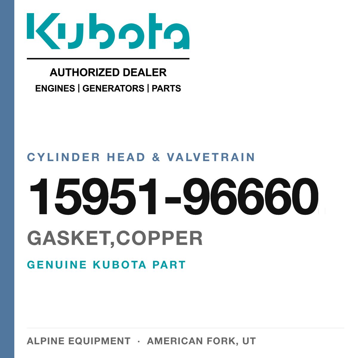 Genuine Kubota gasket,copper, part number 15951-96660 — Alpine Equipment
