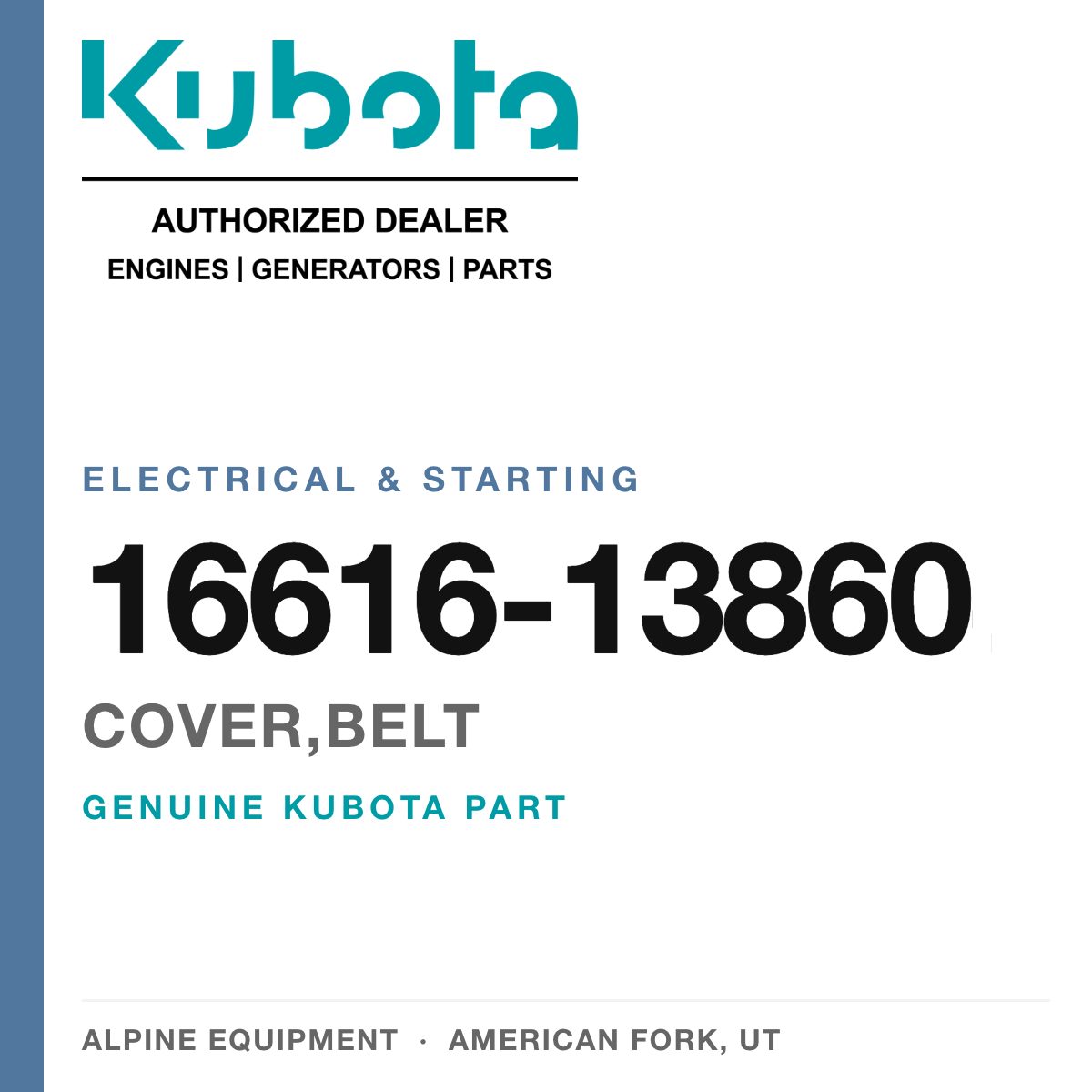 Genuine Kubota cover,belt, part number 16616-13860 — Alpine Equipment