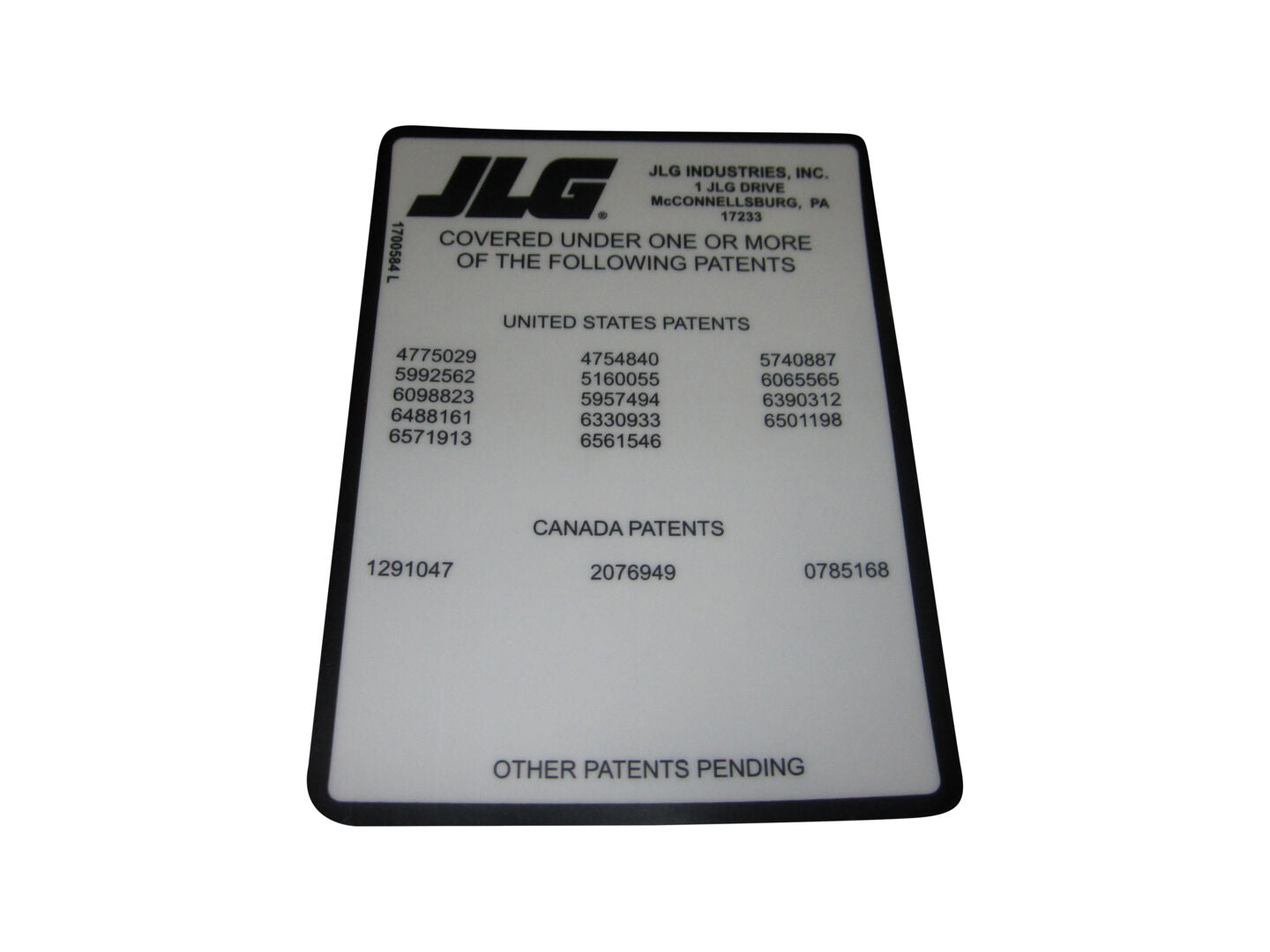 1700584 | DECAL, PATENT (BLK)