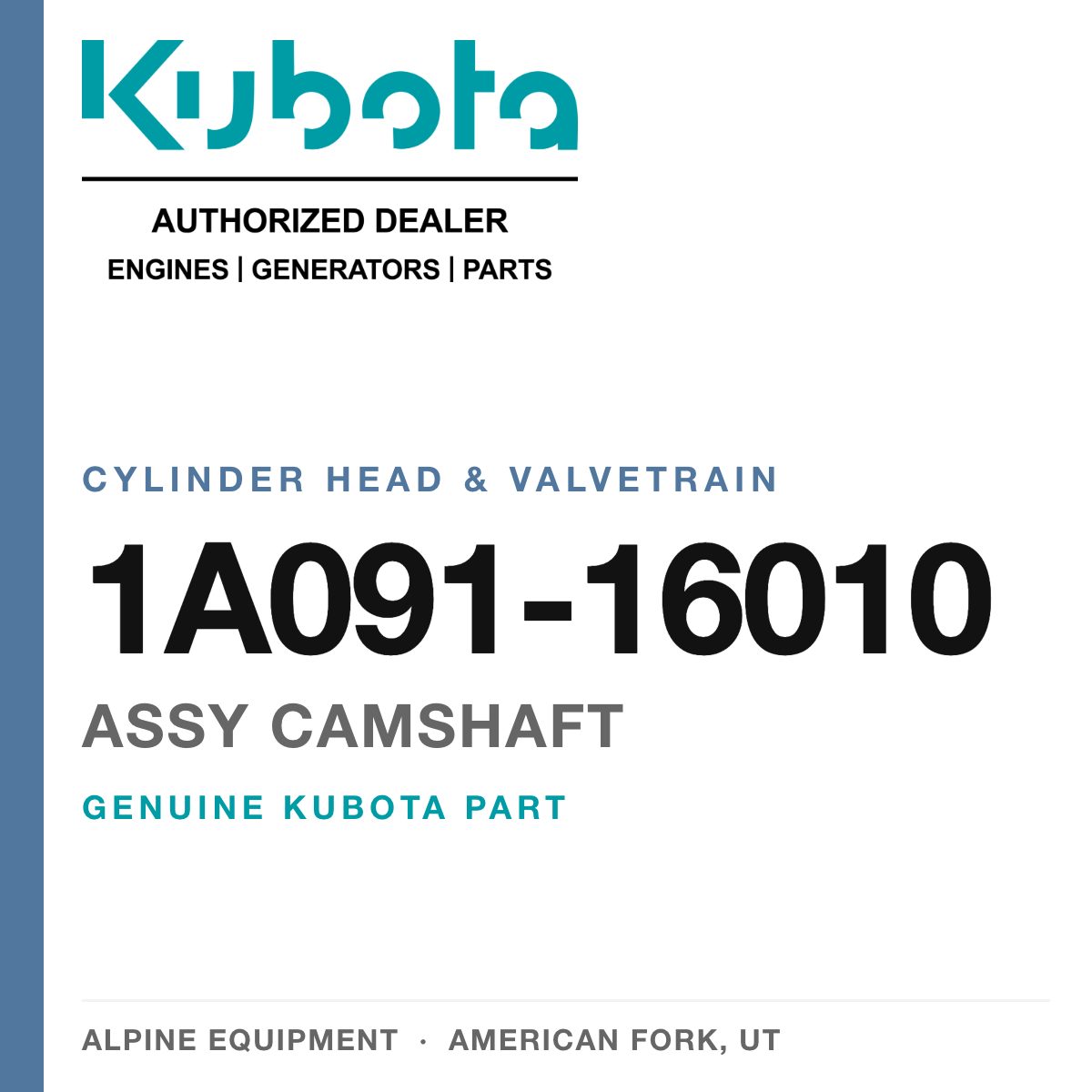 Genuine Kubota assy camshaft, part number 1A091-16010 — Alpine Equipment