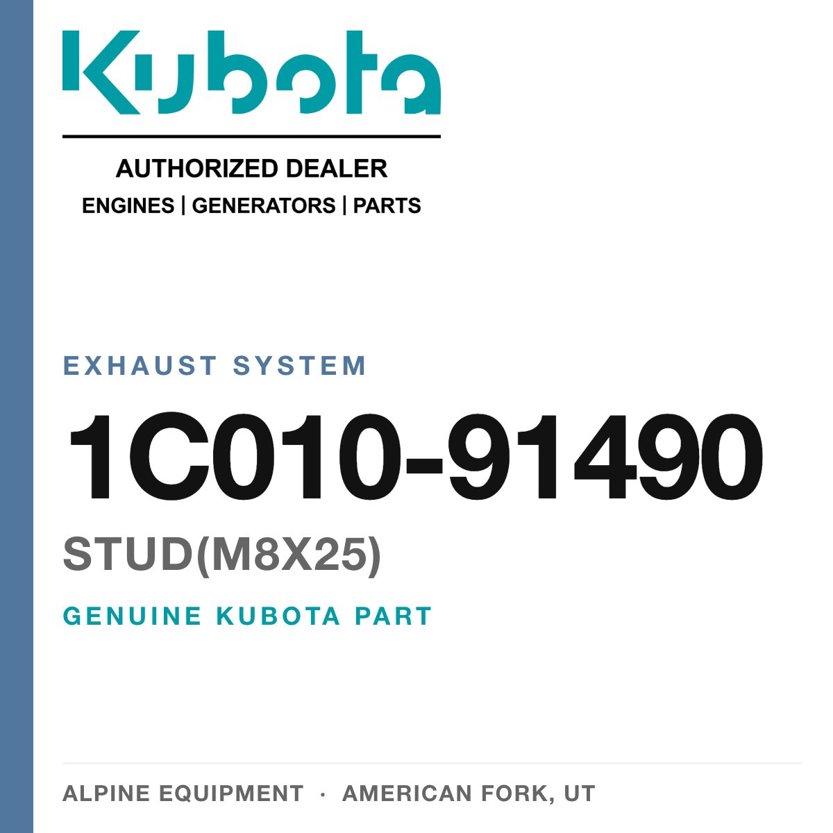 Genuine Kubota STUD(M8X25), part number 1C010-91490 — Alpine Equipment