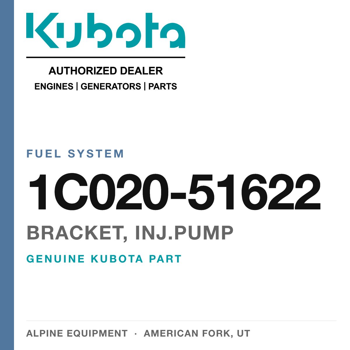 Genuine Kubota bracket, inj.pump, part number 1C020-51622 — Alpine Equipment