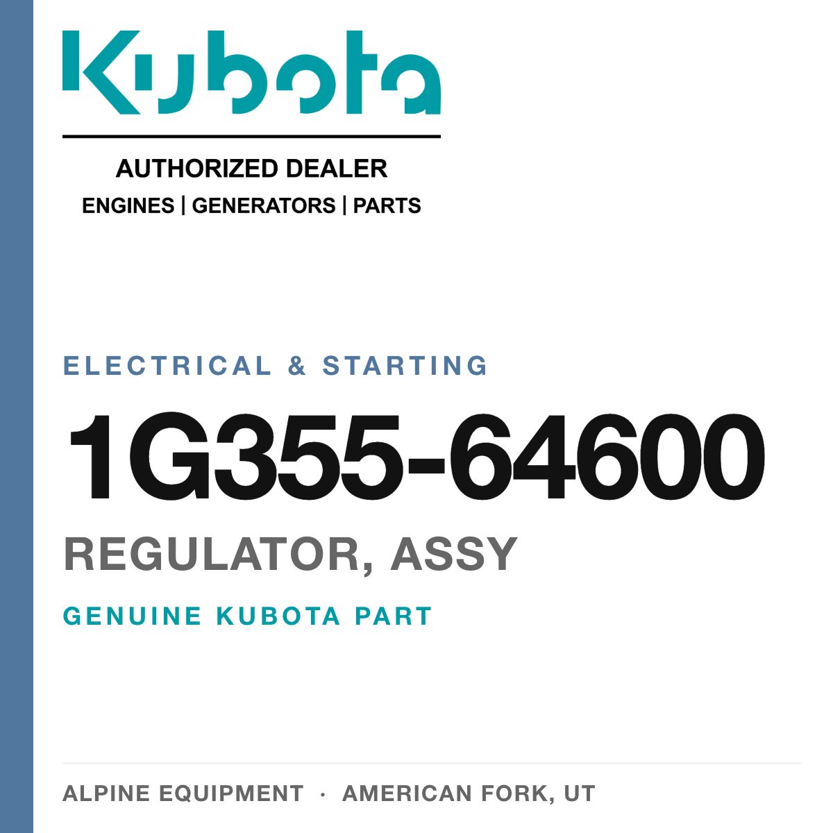 Genuine Kubota regulator, assy, part number 1G355-64600 — Alpine Equipment