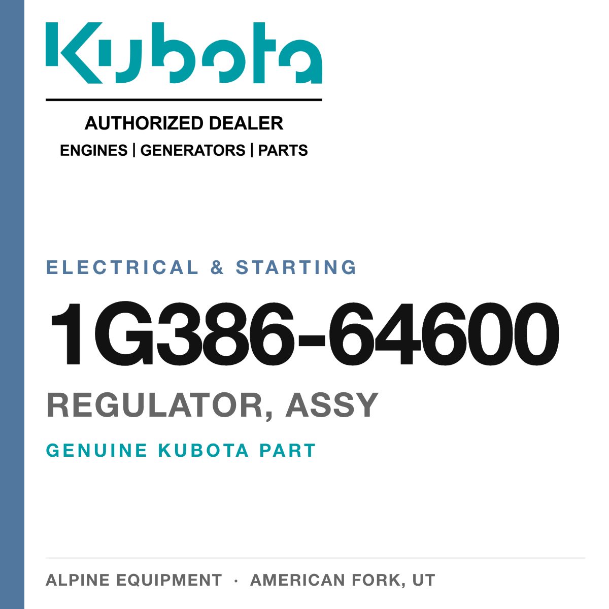 Genuine Kubota regulator, assy, part number 1G386-64600 — Alpine Equipment