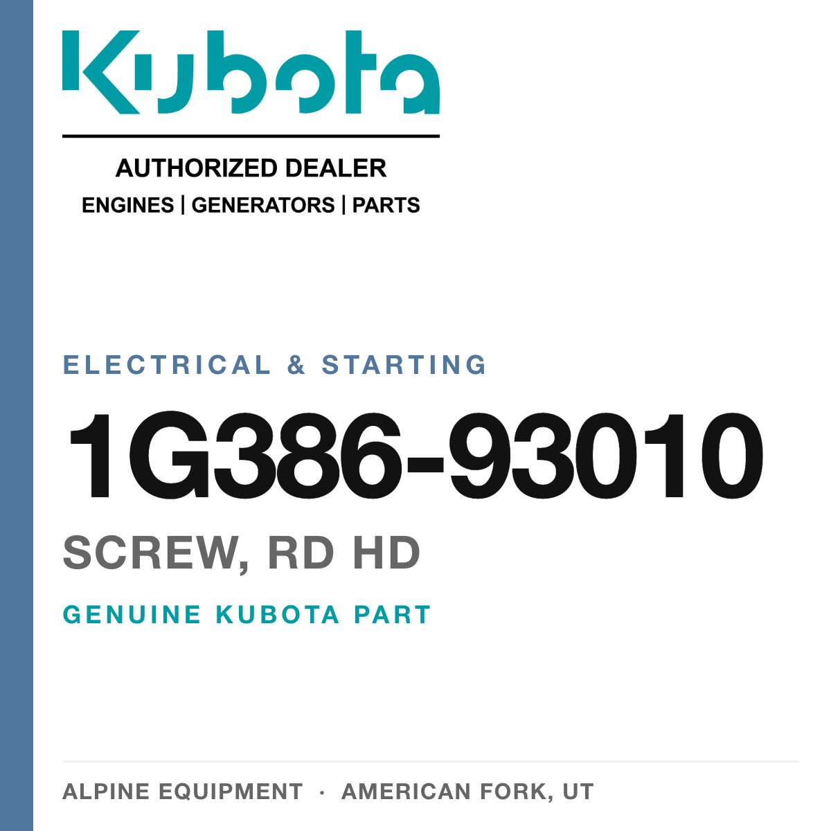 Genuine Kubota screw, rd hd, part number 1G386-93010 — Alpine Equipment