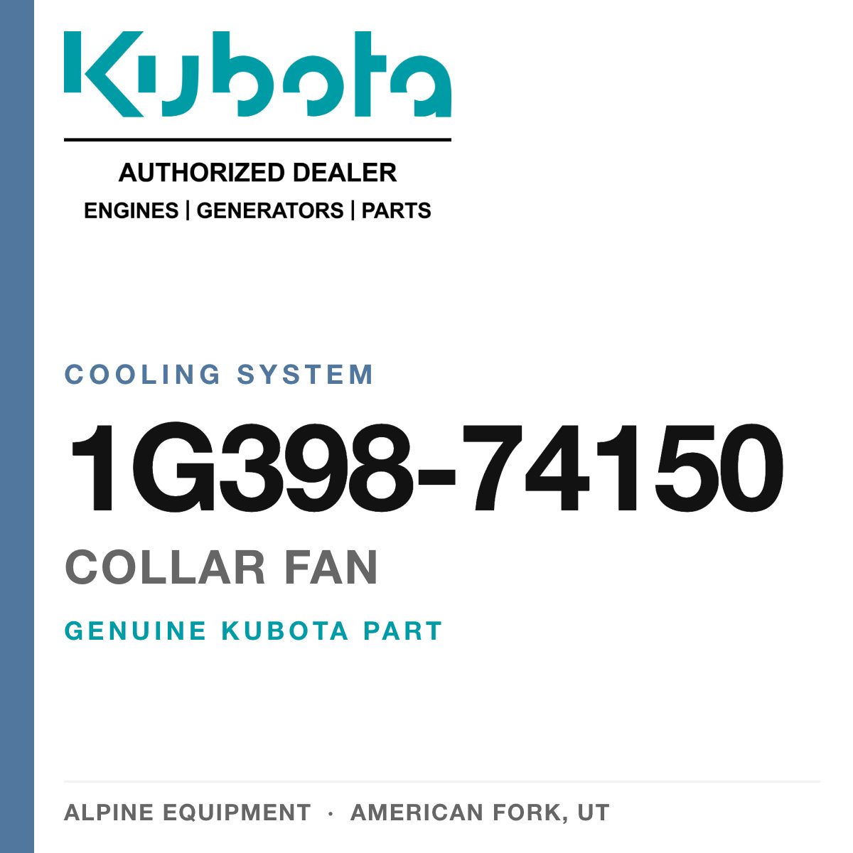 Genuine Kubota collar fan, part number 1G398-74150 — Alpine Equipment