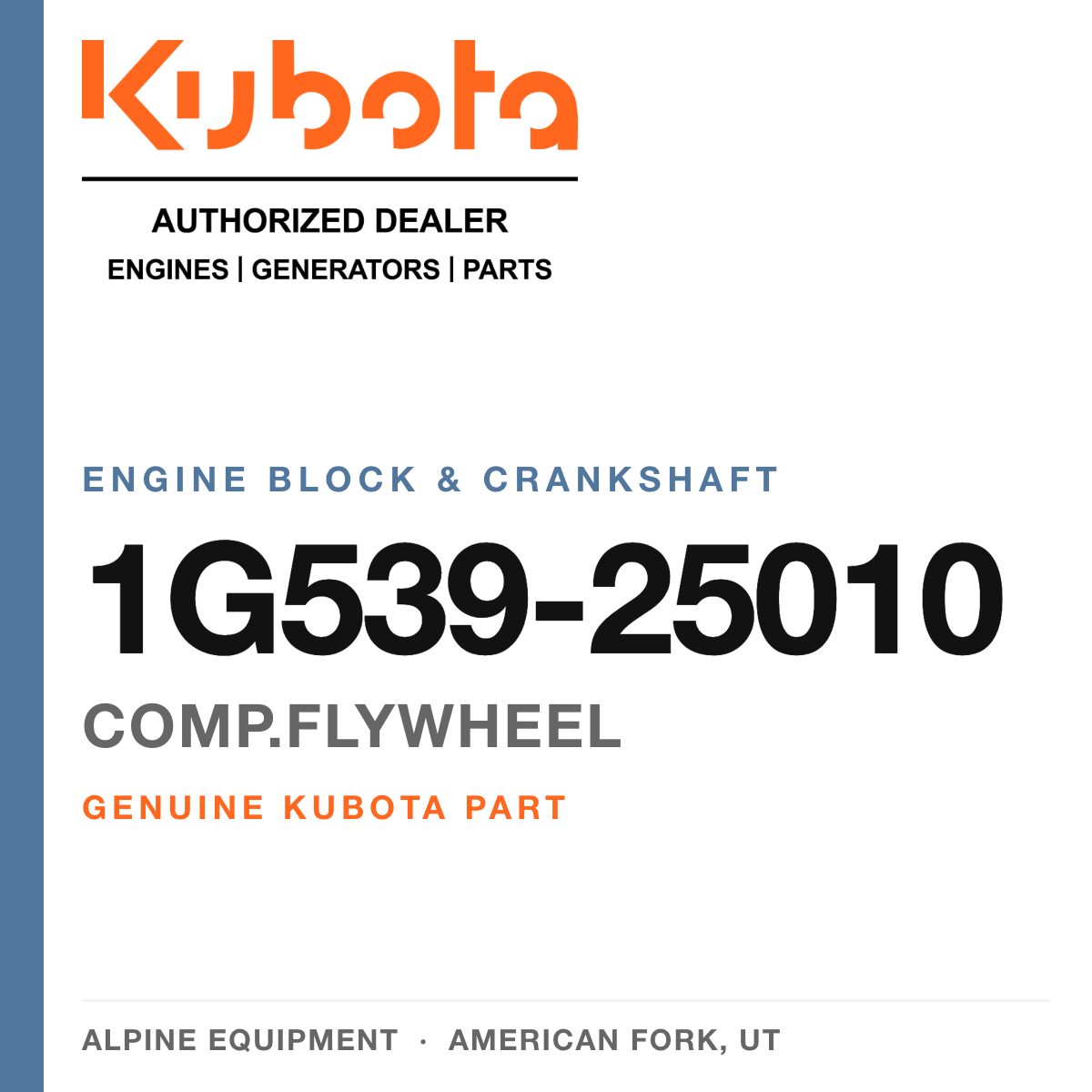 Genuine Kubota comp.flywheel, part number 1G539-25010 — Alpine Equipment