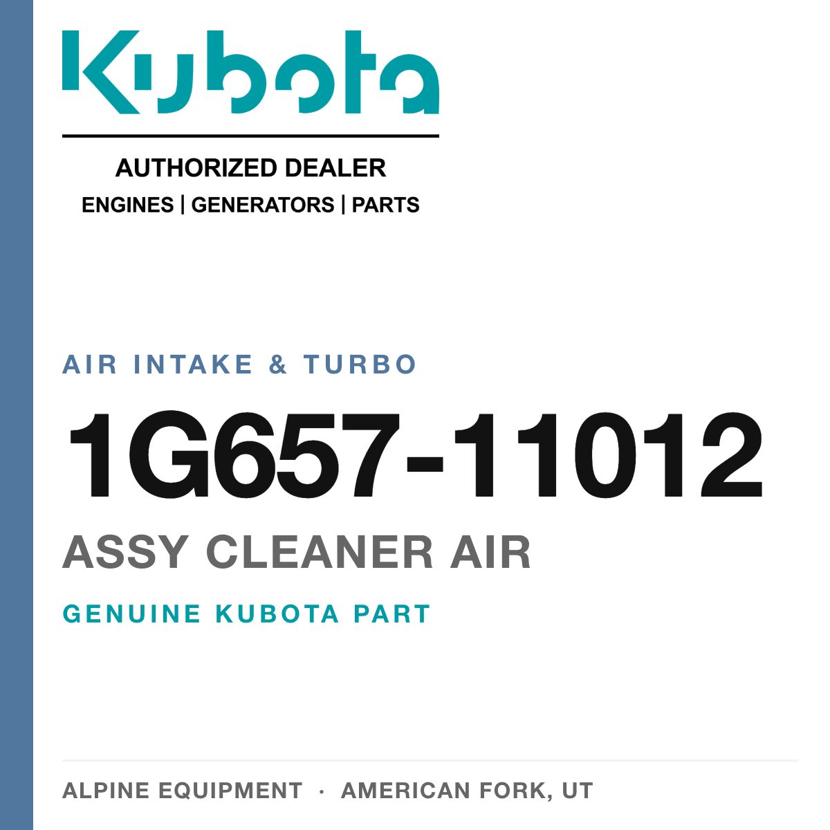 Genuine Kubota assy cleaner air, part number 1G657-11012 — Alpine Equipment