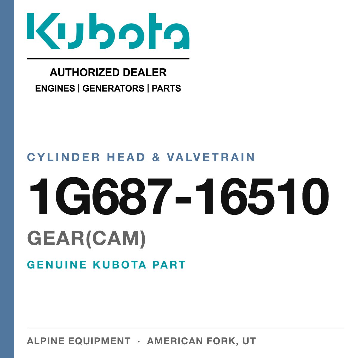 Genuine Kubota gear(cam), part number 1G687-16510 — Alpine Equipment