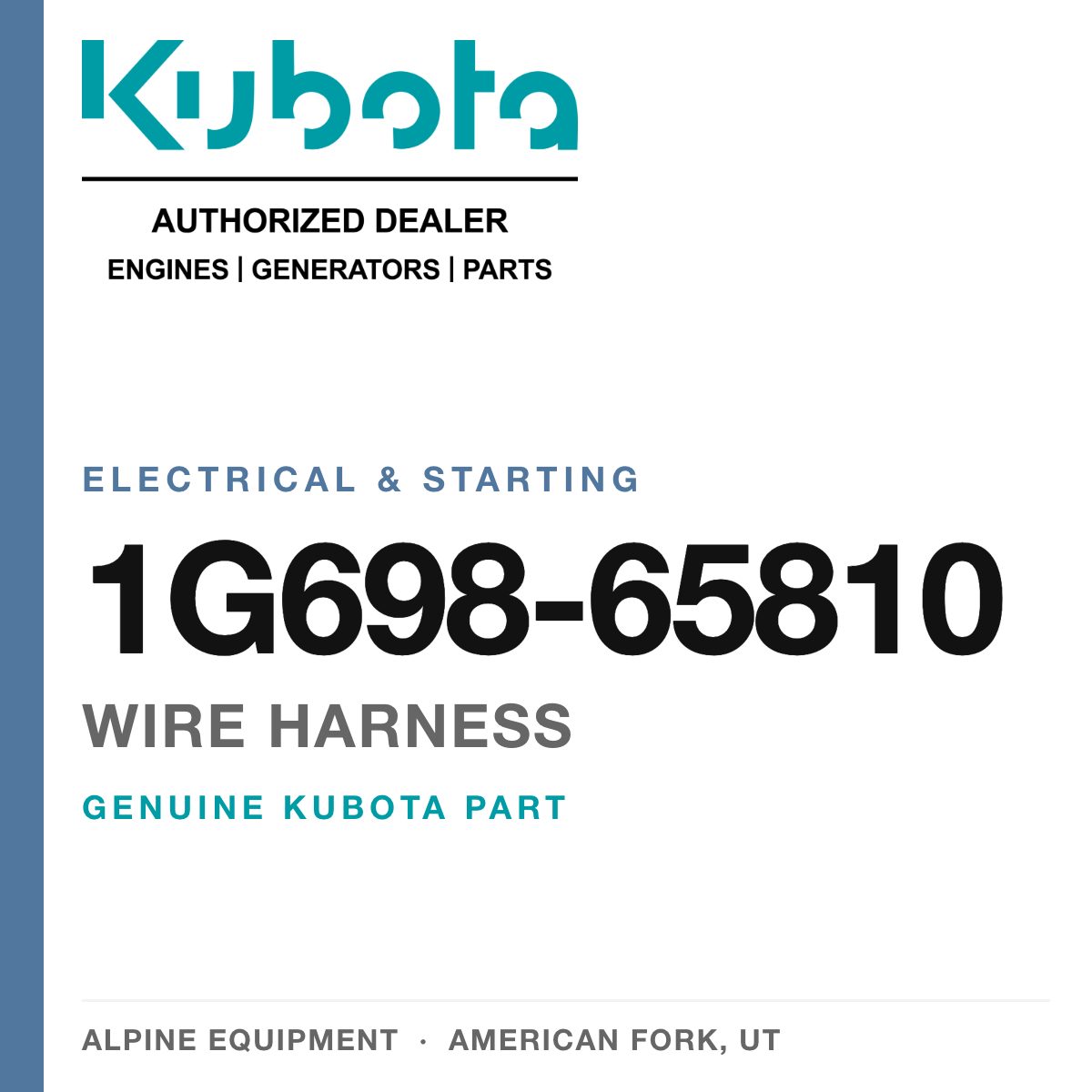 Genuine Kubota wire harness, part number 1G698-65810 — Alpine Equipment
