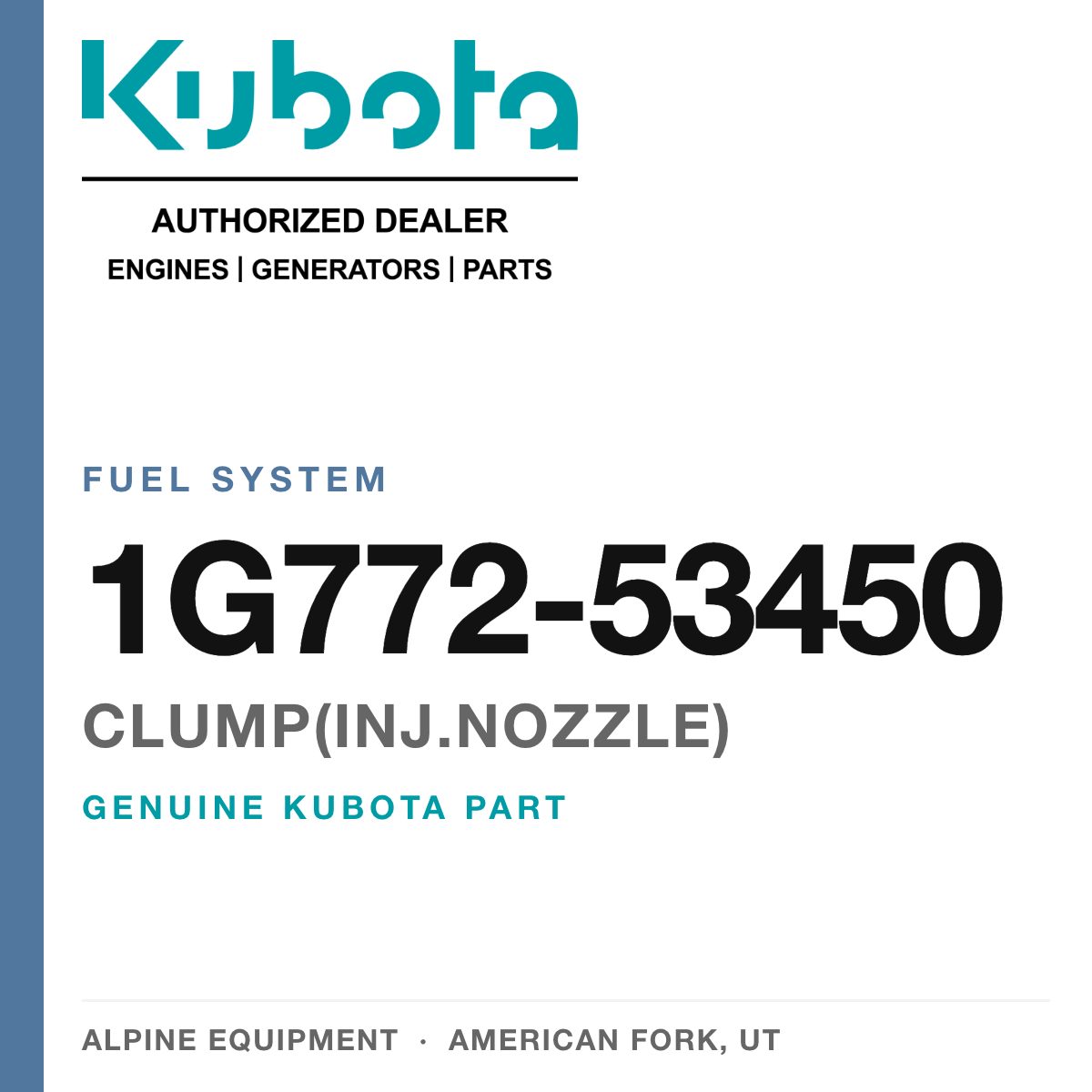 Genuine Kubota clump(inj.nozzle), part number 1G772-53450 — Alpine Equipment