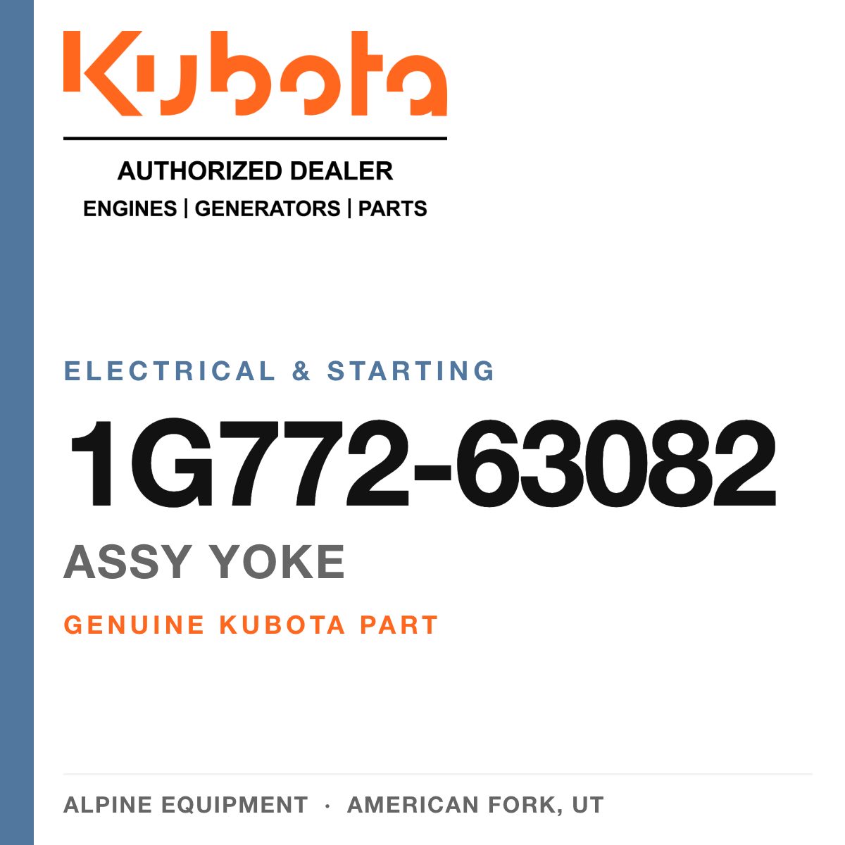 Genuine Kubota assy yoke, part number 1G772-63082 — Alpine Equipment