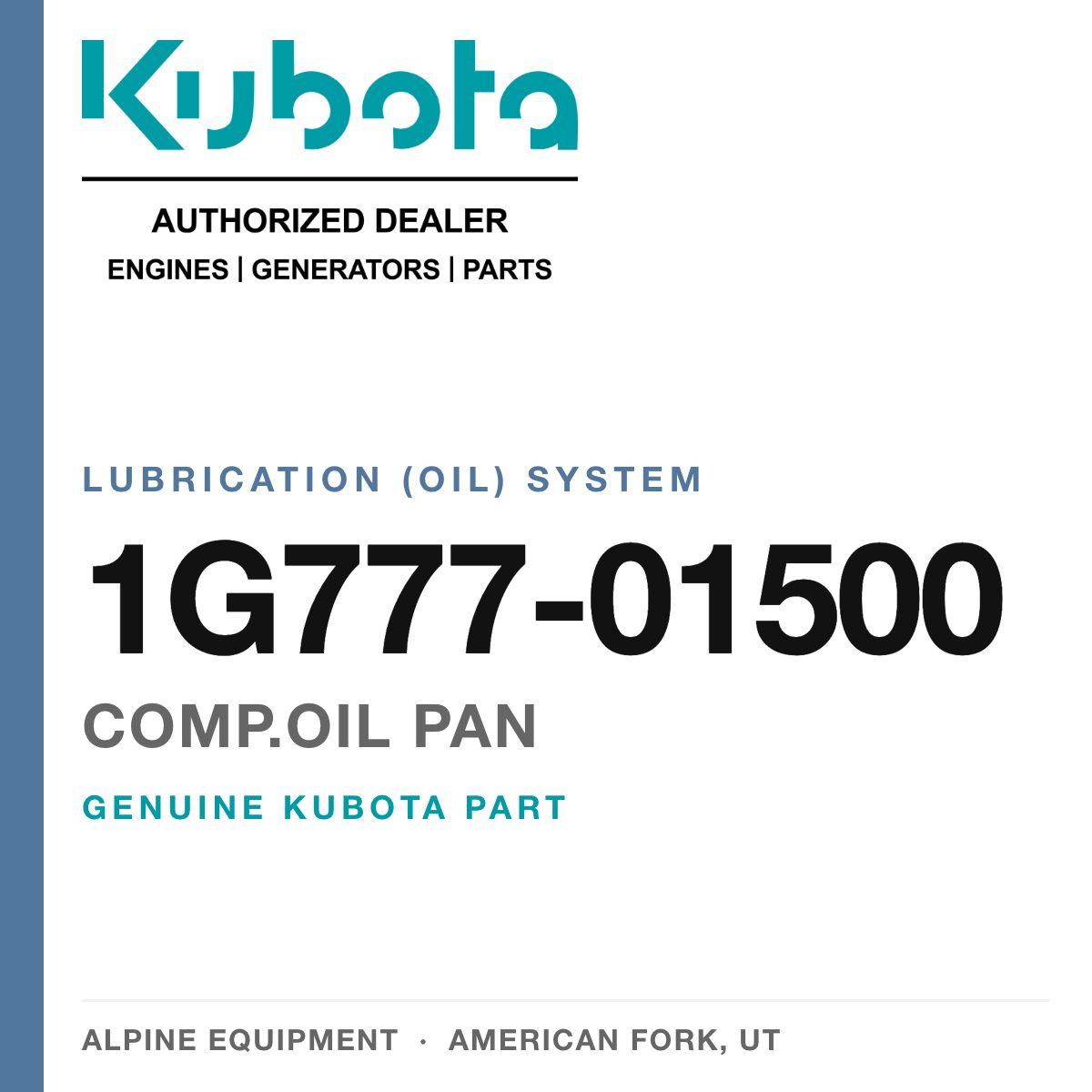 Genuine Kubota comp.oil pan, part number 1G777-01500 — Alpine Equipment