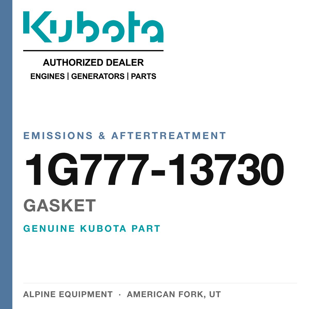 Genuine Kubota gasket, part number 1G777-13730 — Alpine Equipment