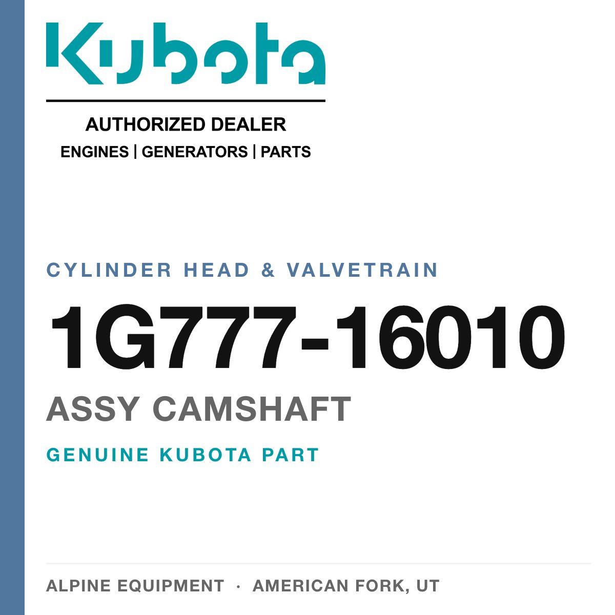Genuine Kubota assy camshaft, part number 1G777-16010 — Alpine Equipment