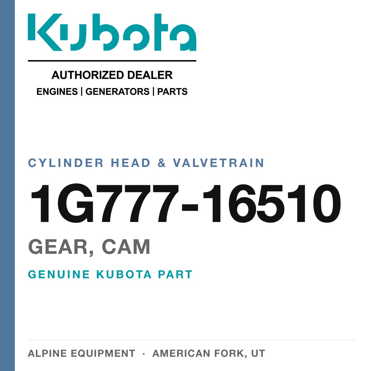 Genuine Kubota gear, cam, part number 1G777-16510 — Alpine Equipment
