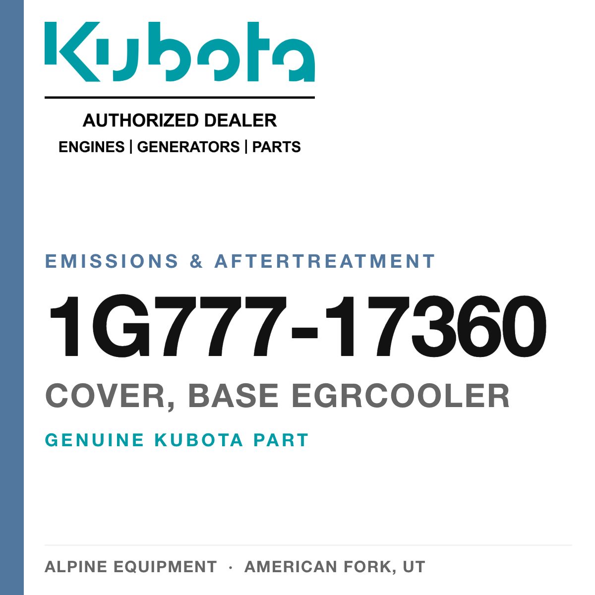 Genuine Kubota cover, base egrcooler, part number 1G777-17360 — Alpine Equipment