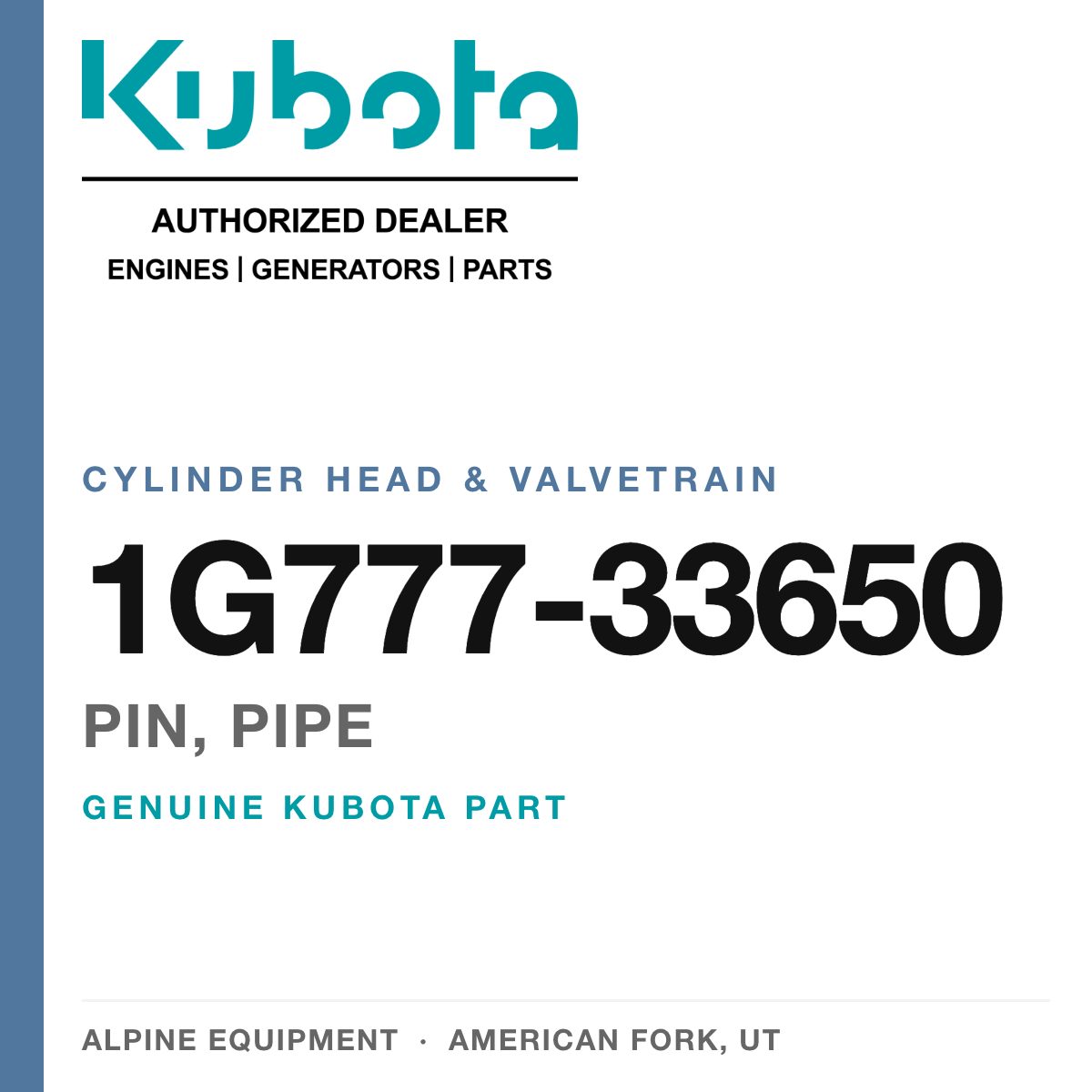 Genuine Kubota pin, pipe, part number 1G777-33650 — Alpine Equipment