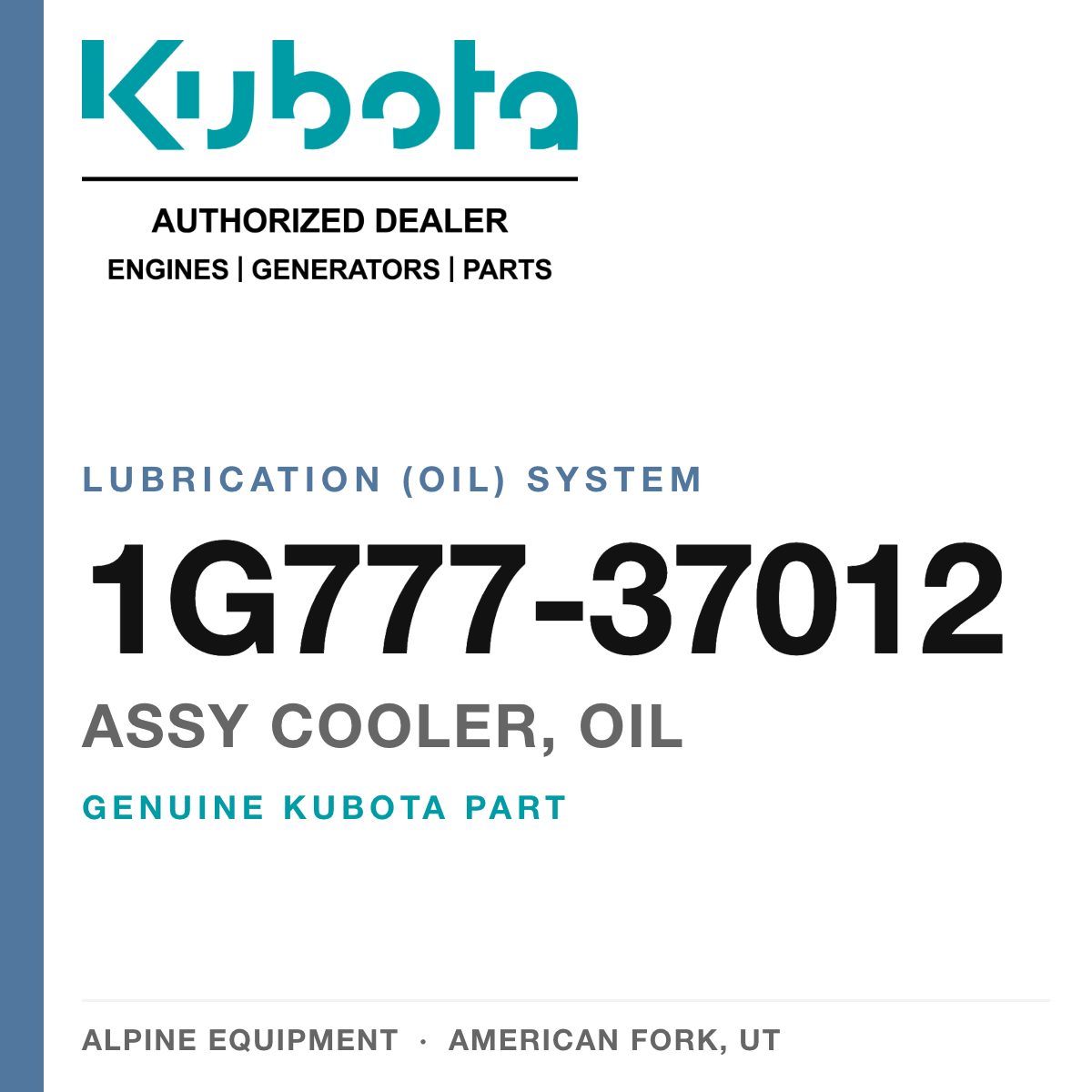 Genuine Kubota assy cooler, oil, part number 1G777-37012 — Alpine Equipment