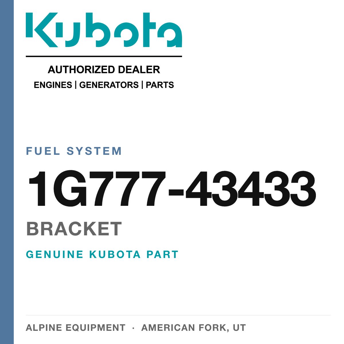 Genuine Kubota bracket, part number 1G777-43433 — Alpine Equipment