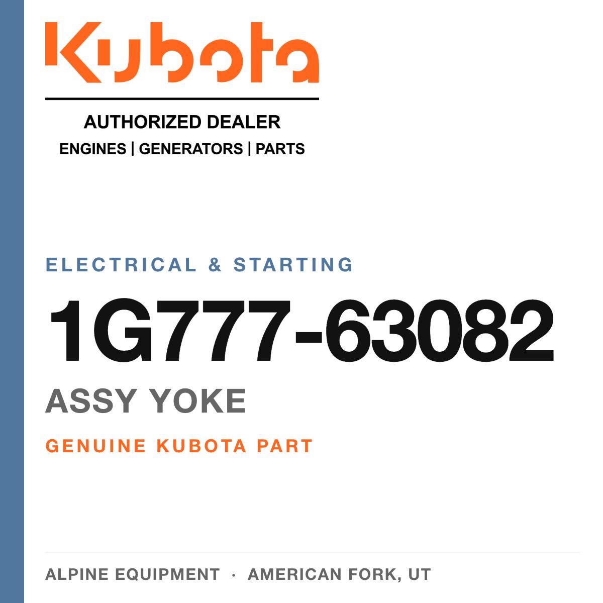 Genuine Kubota assy yoke, part number 1G777-63082 — Alpine Equipment