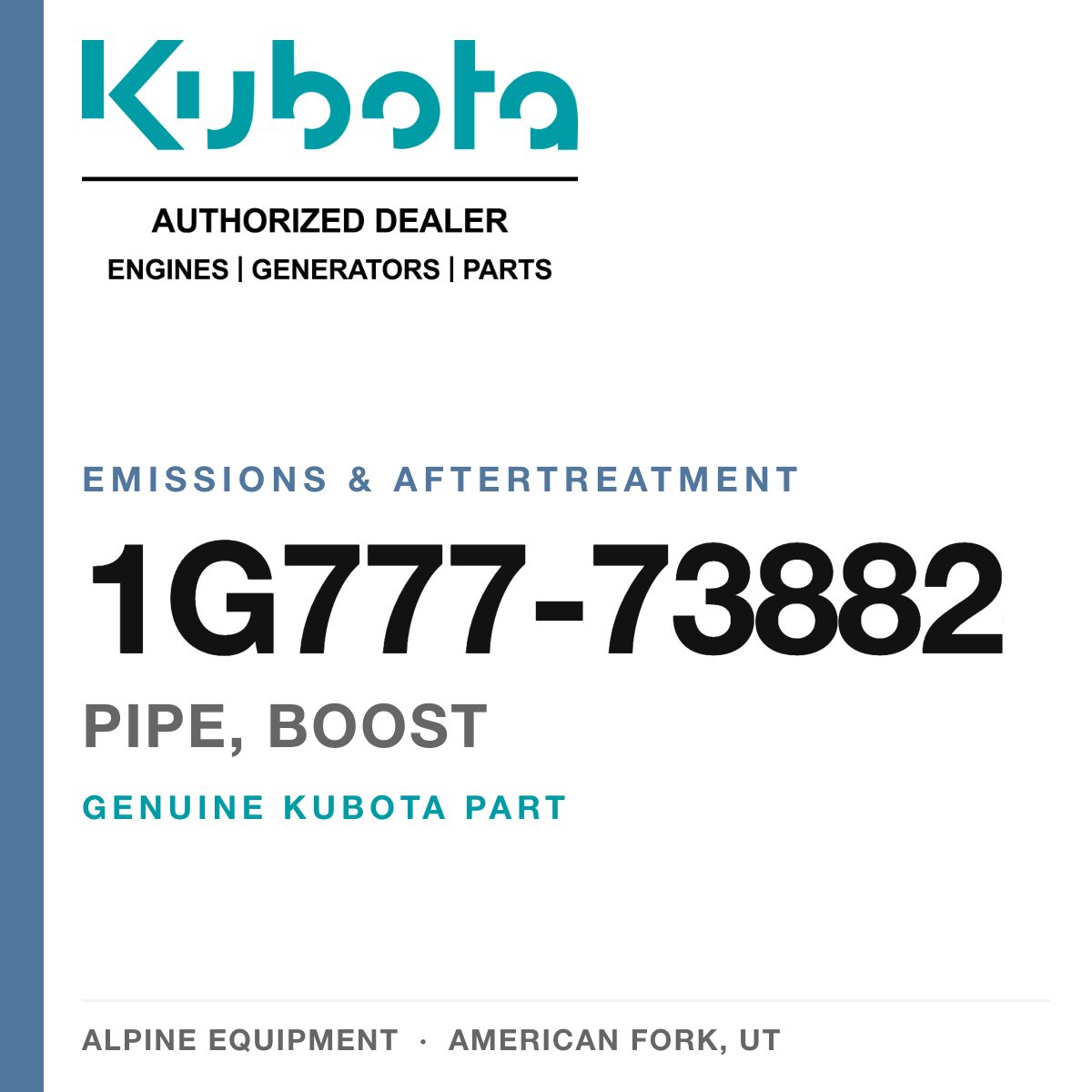 Genuine Kubota pipe, boost, part number 1G777-73882 — Alpine Equipment
