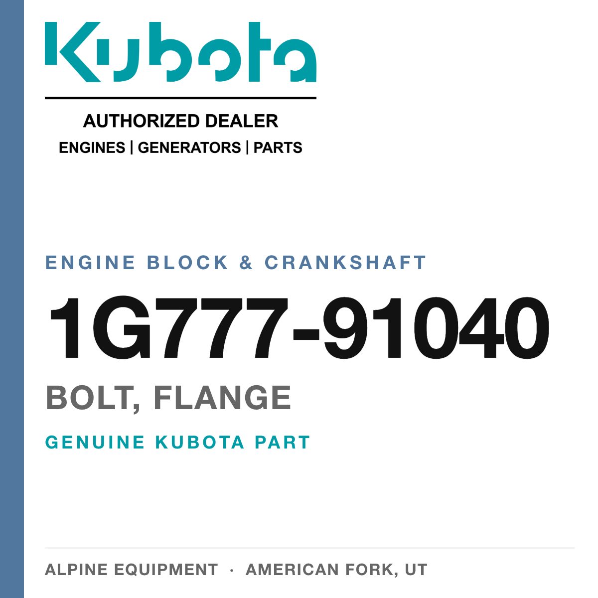Genuine Kubota bolt, flange, part number 1G777-91040 — Alpine Equipment