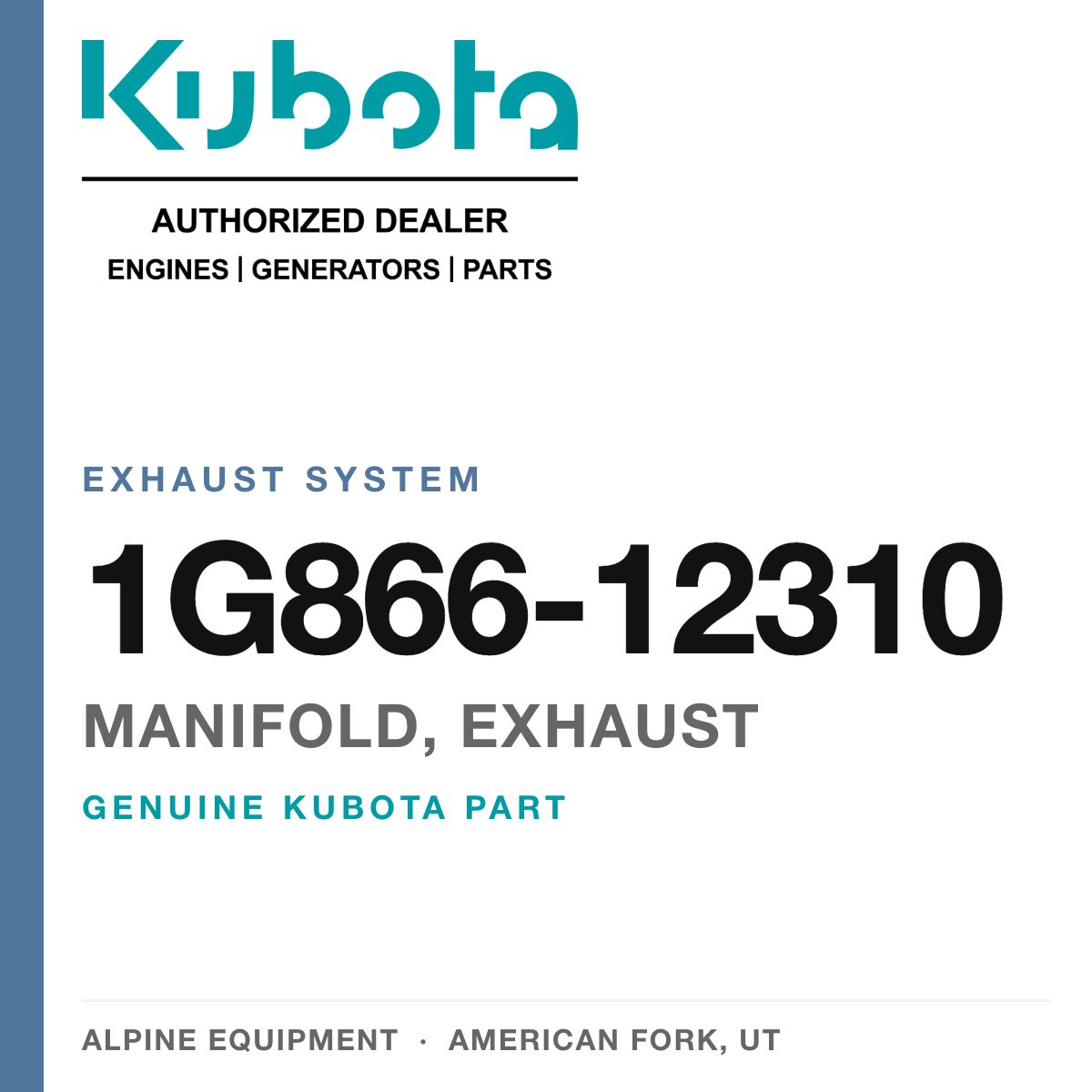 Genuine Kubota manifold, exhaust, part number 1G866-12310 — Alpine Equipment
