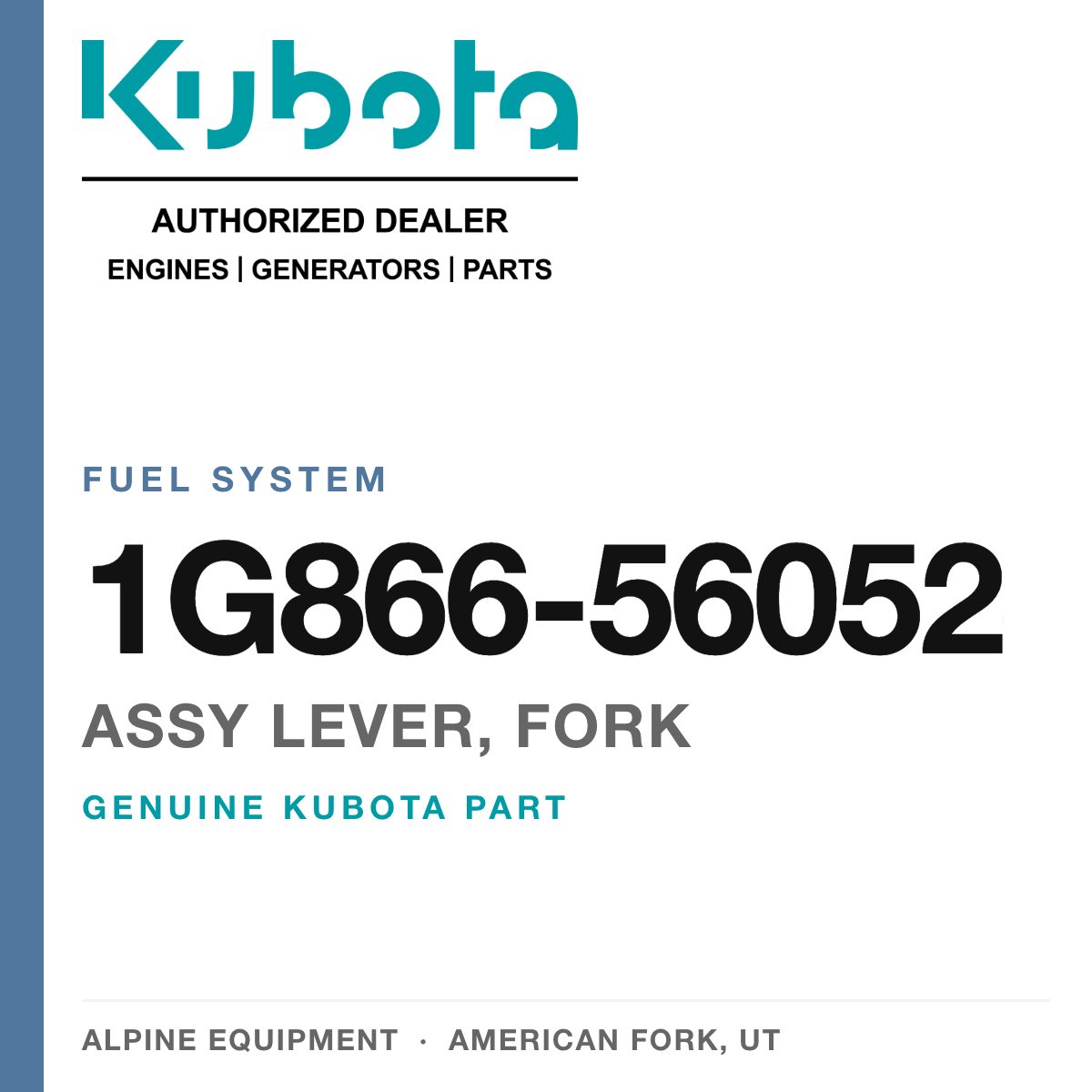 Genuine Kubota assy lever, fork, part number 1G866-56052 — Alpine Equipment