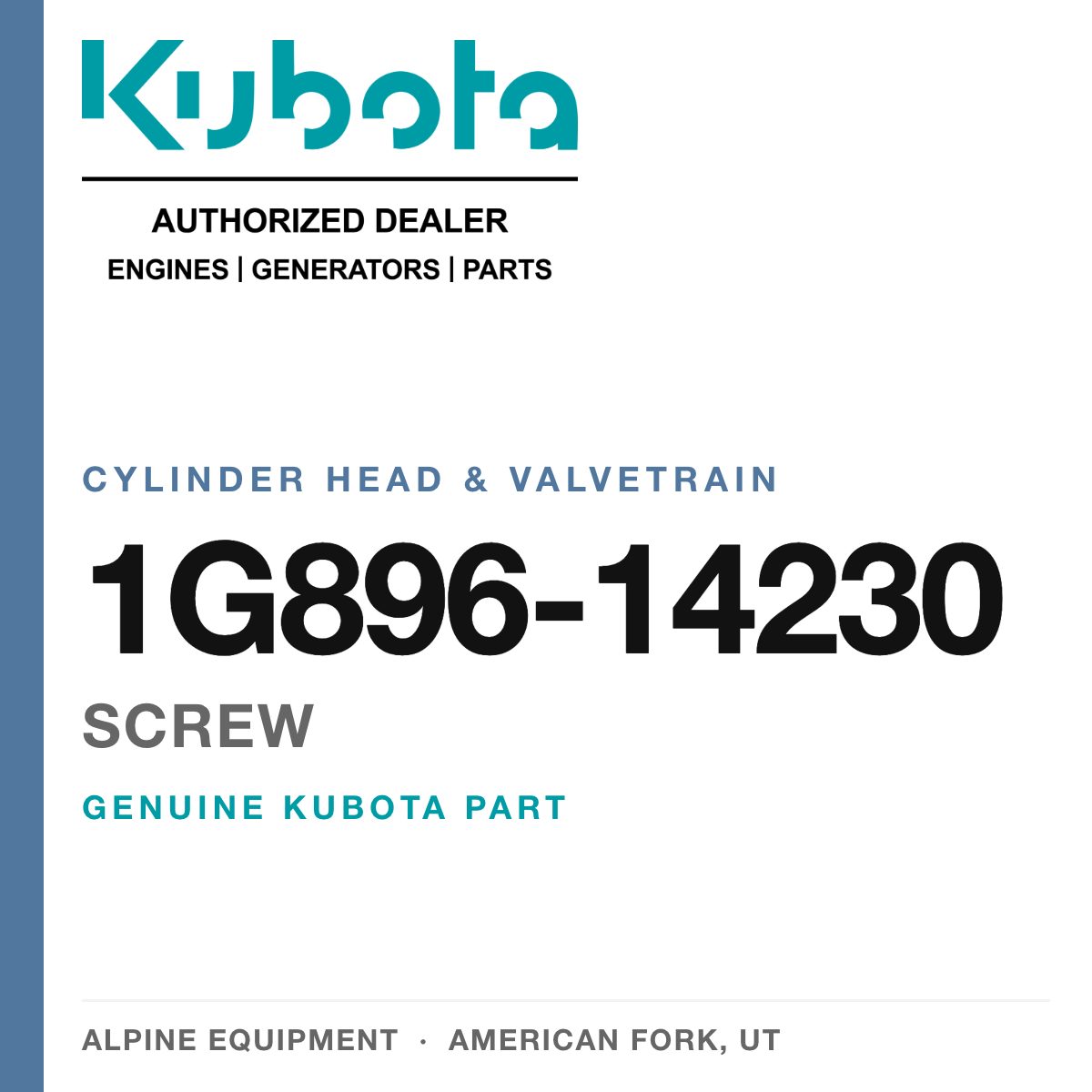 Genuine Kubota screw, part number 1G896-14230 — Alpine Equipment
