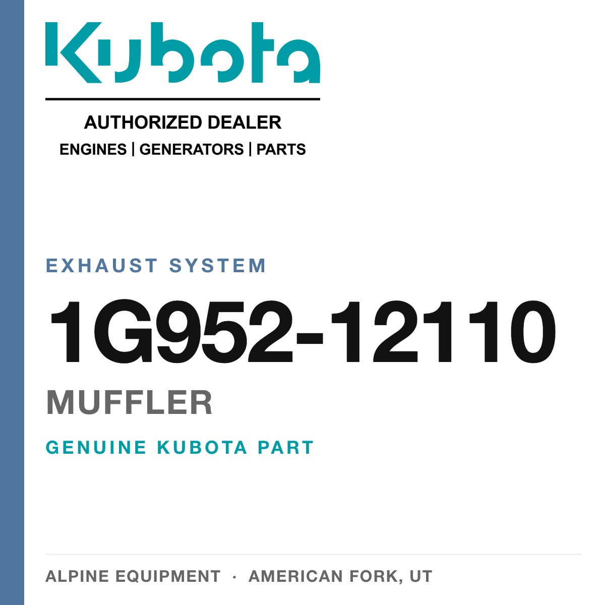 Genuine Kubota muffler, part number 1G952-12110 — Alpine Equipment