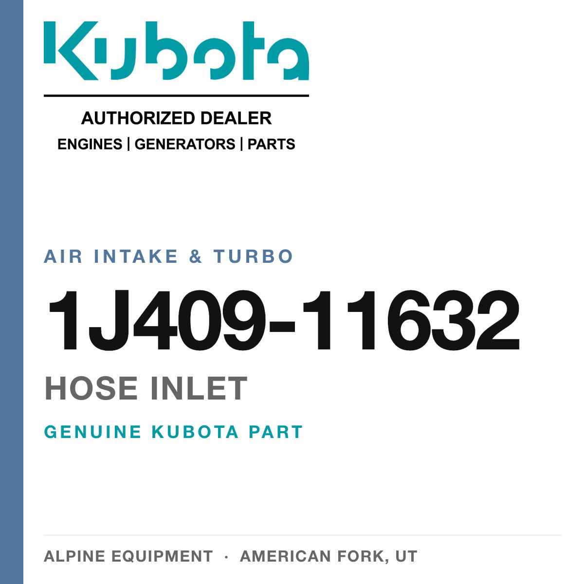 Genuine Kubota hose inlet, part number 1J409-11632 — Alpine Equipment