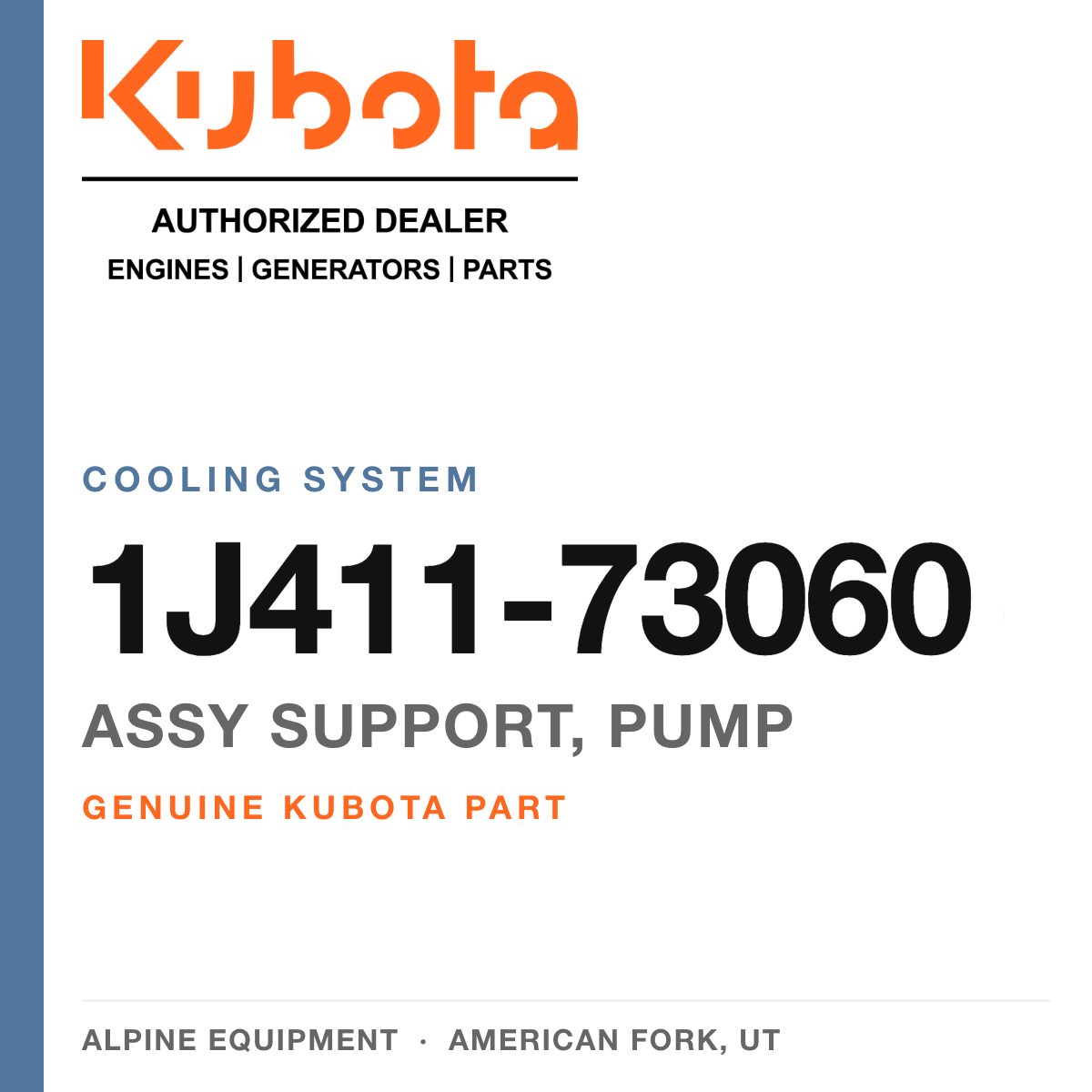 Genuine Kubota assy support, pump, part number 1J411-73060 — Alpine Equipment