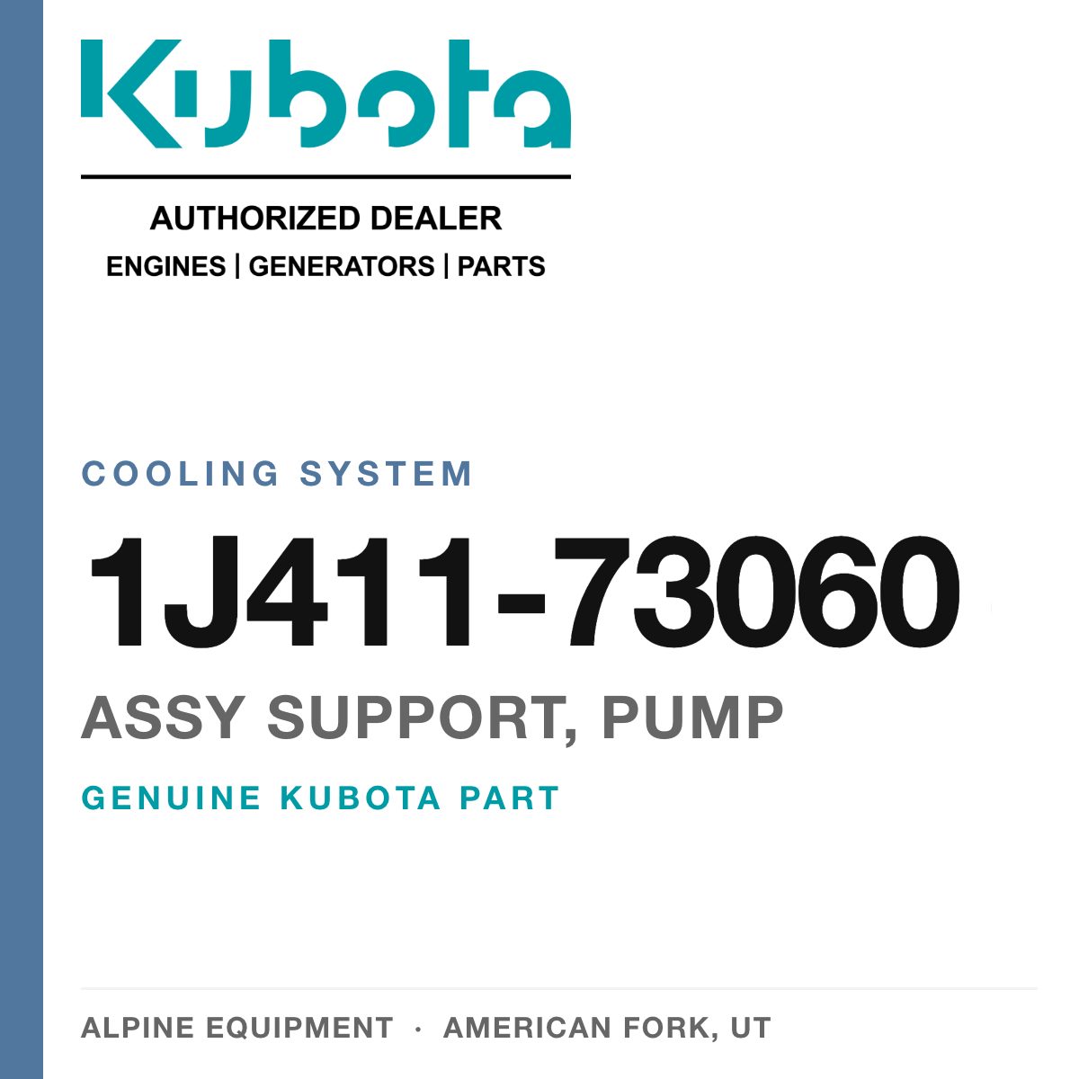 Genuine Kubota assy support, pump, part number 1J411-73060 — Alpine Equipment